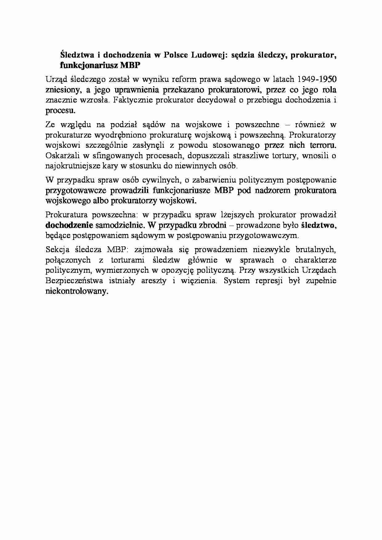 Śledztwa i dochodzenia w Polsce Ludowej-opracowanie - strona 1