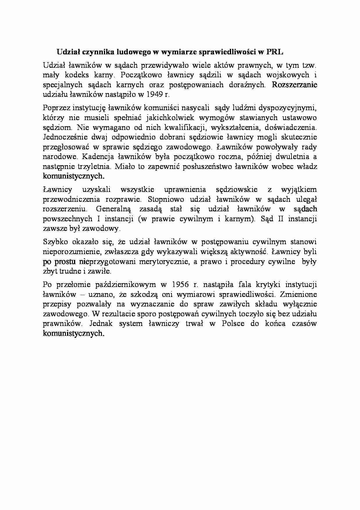 Udział czynnika ludowego w wymiarze sprawiedliwości w PRL-opracowanie - strona 1