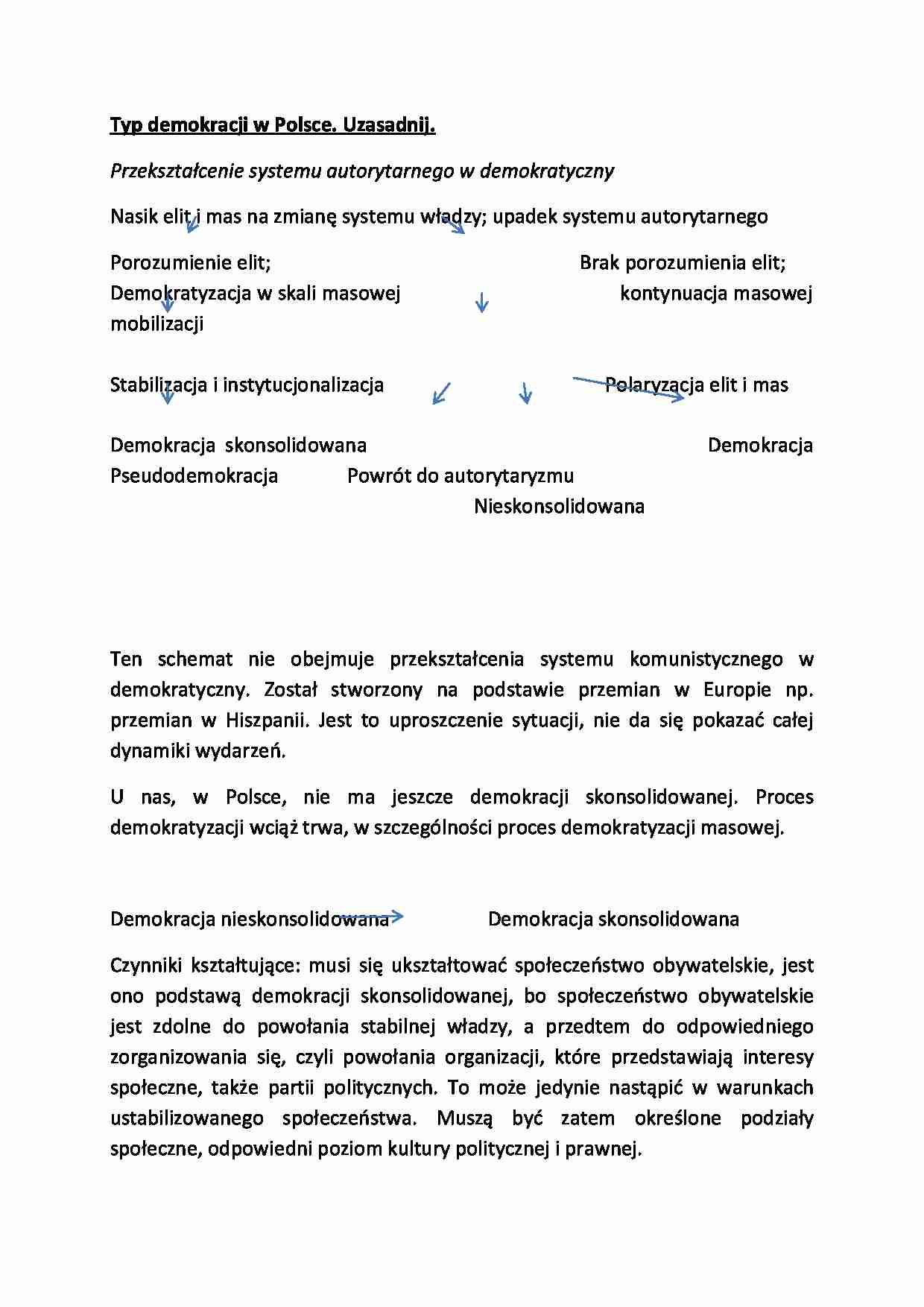 Typ demokracji w Polsce-opracowanie - strona 1