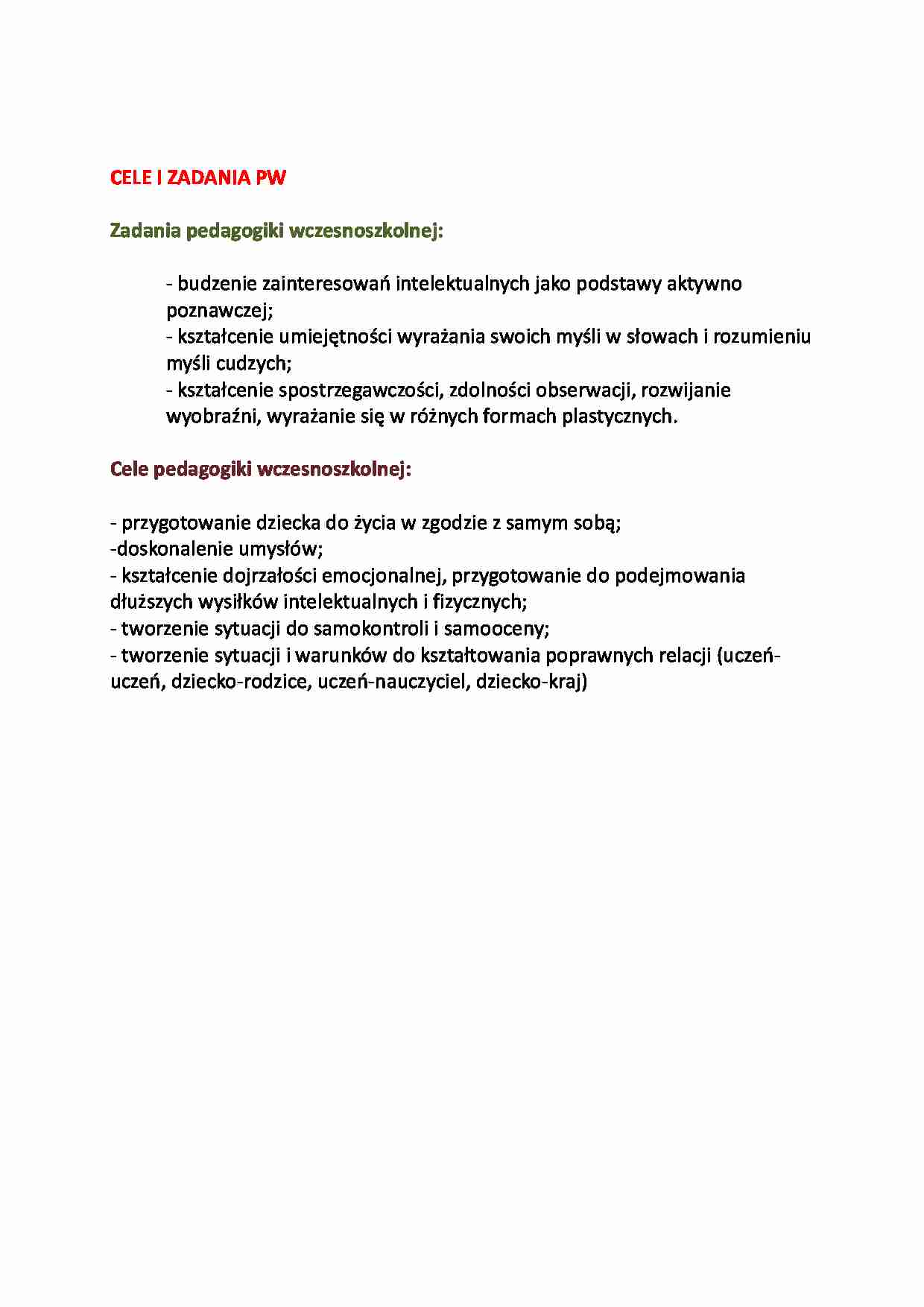 Cele i zadania pedagogiki wczesnoszkolnej-opracowanie - strona 1