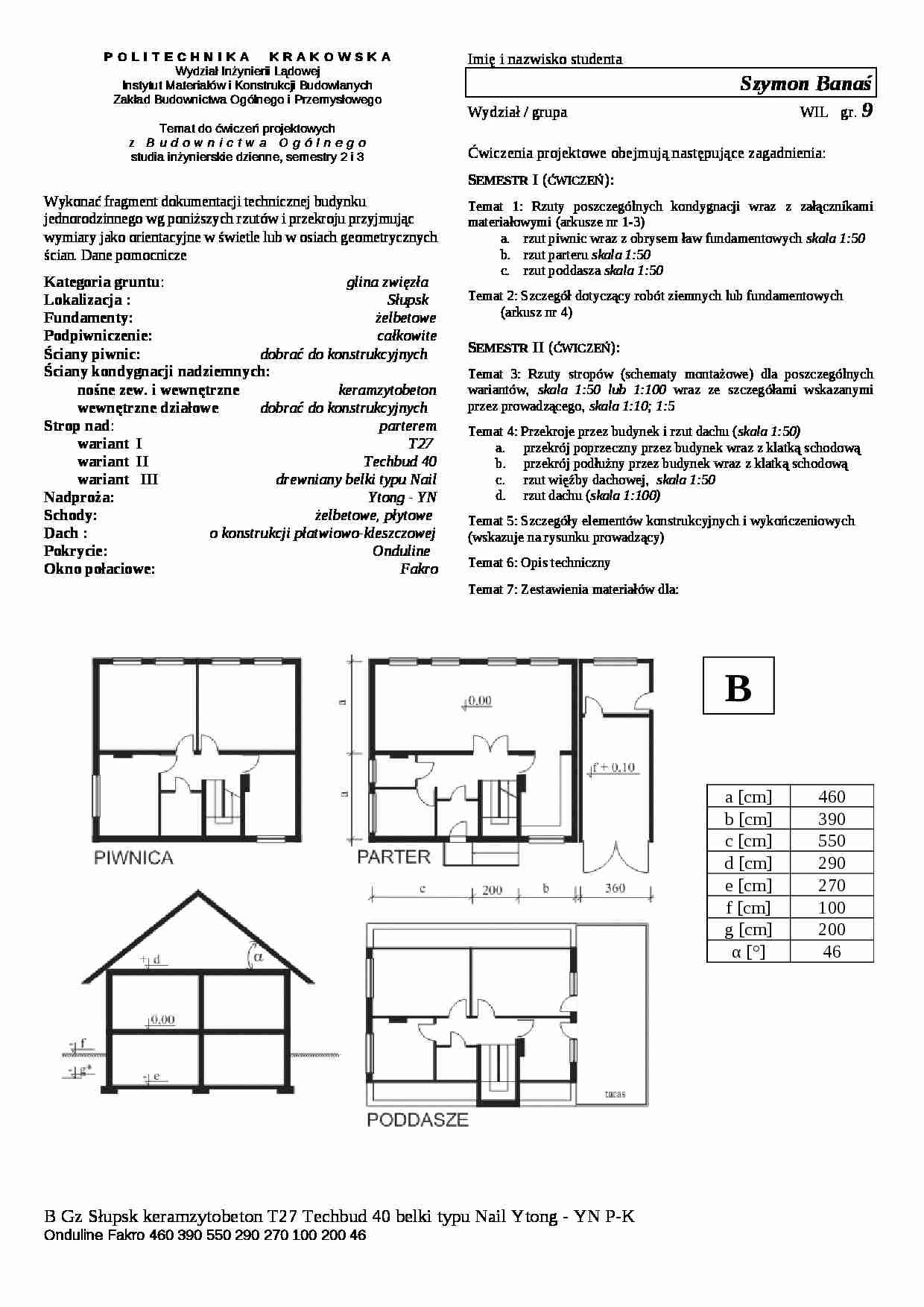 Budownictwo  - dokumentacja techniczna - ćwiczenia - strona 1