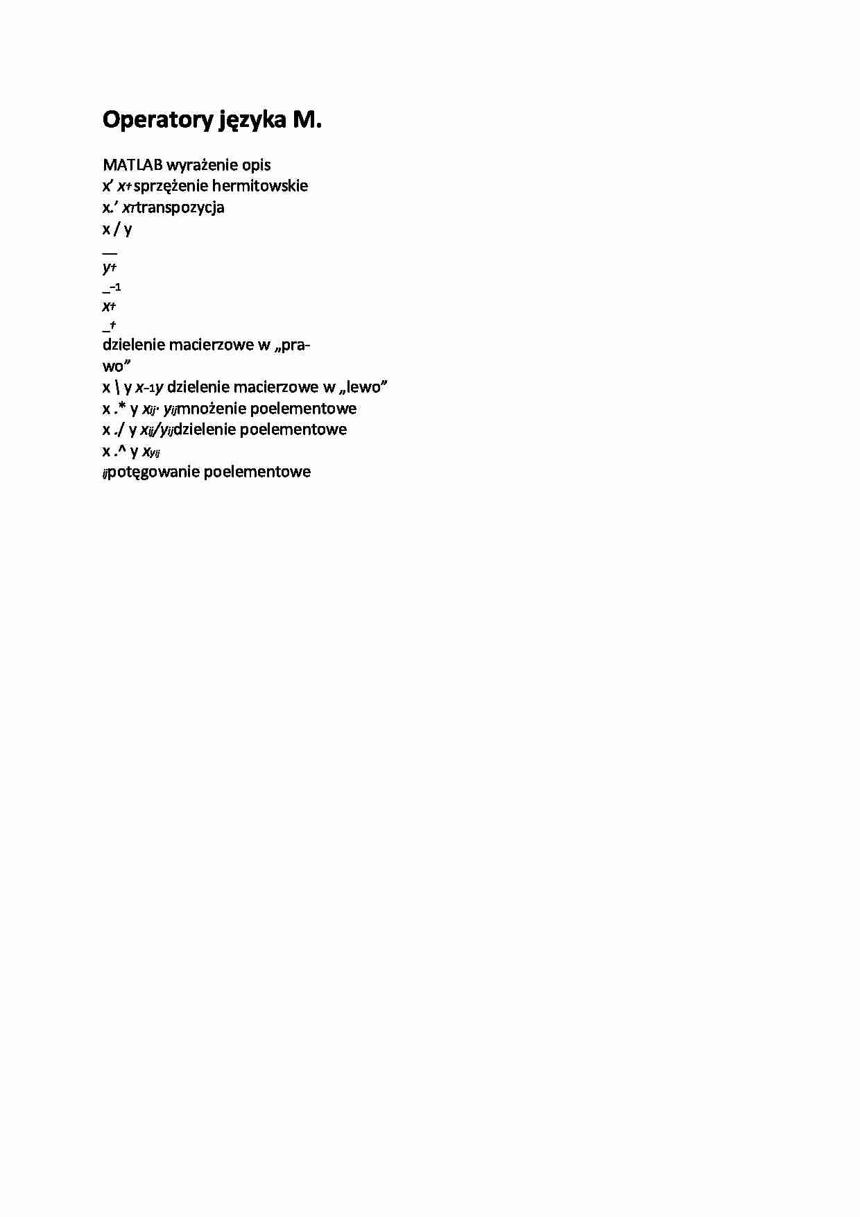 Operatory języka M - opracowanie - strona 1
