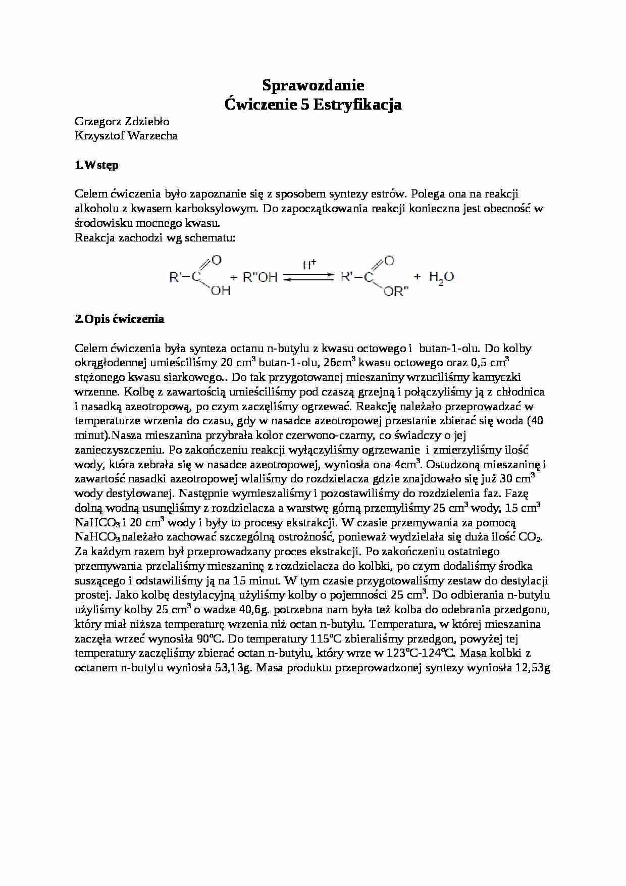 Chemia organiczna - estryfikacja - omówienie - sposób syntezy - strona 1