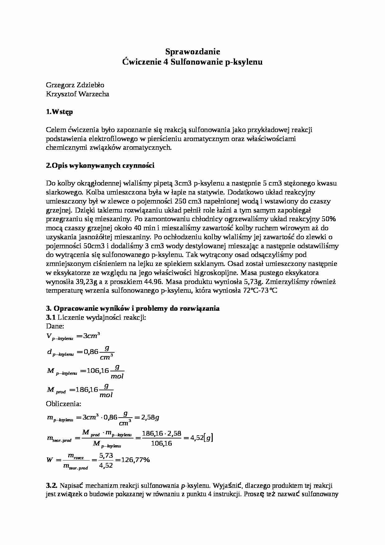 Chemia organiczna - sulfonowanie  - omówienie - strona 1