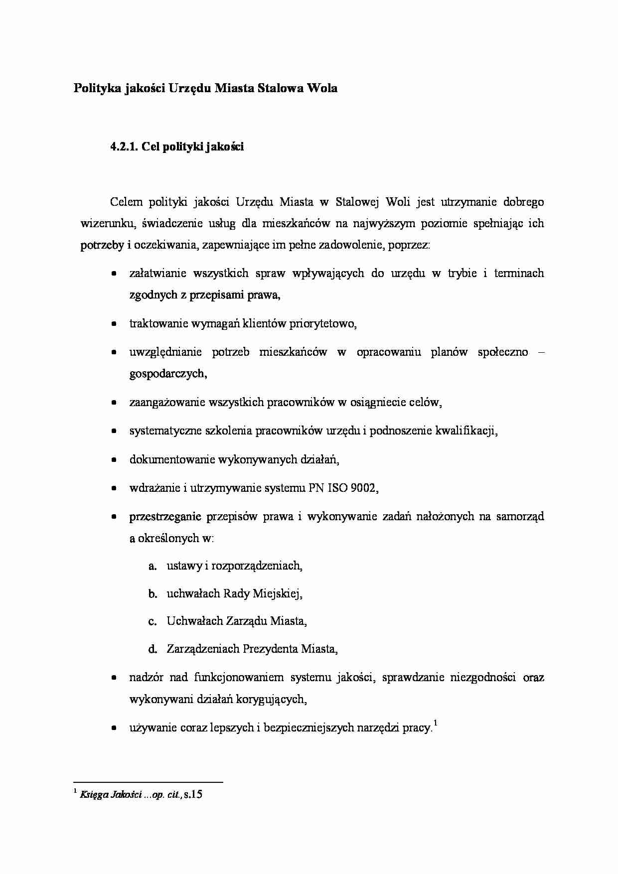 Polityka jakości Urzędu Miasta Stalowa Wola - wykład - strona 1