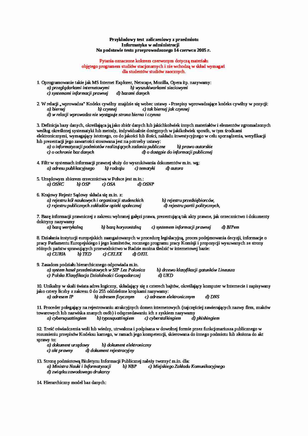 Informatyka prawnicza - testy 2005 - strona 1