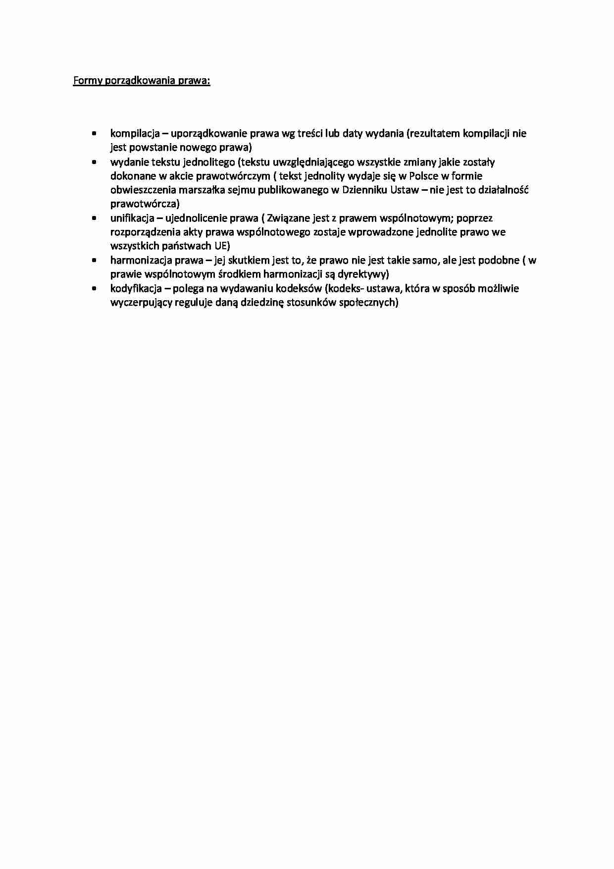 Formy porządkowania prawa - omówienie - strona 1