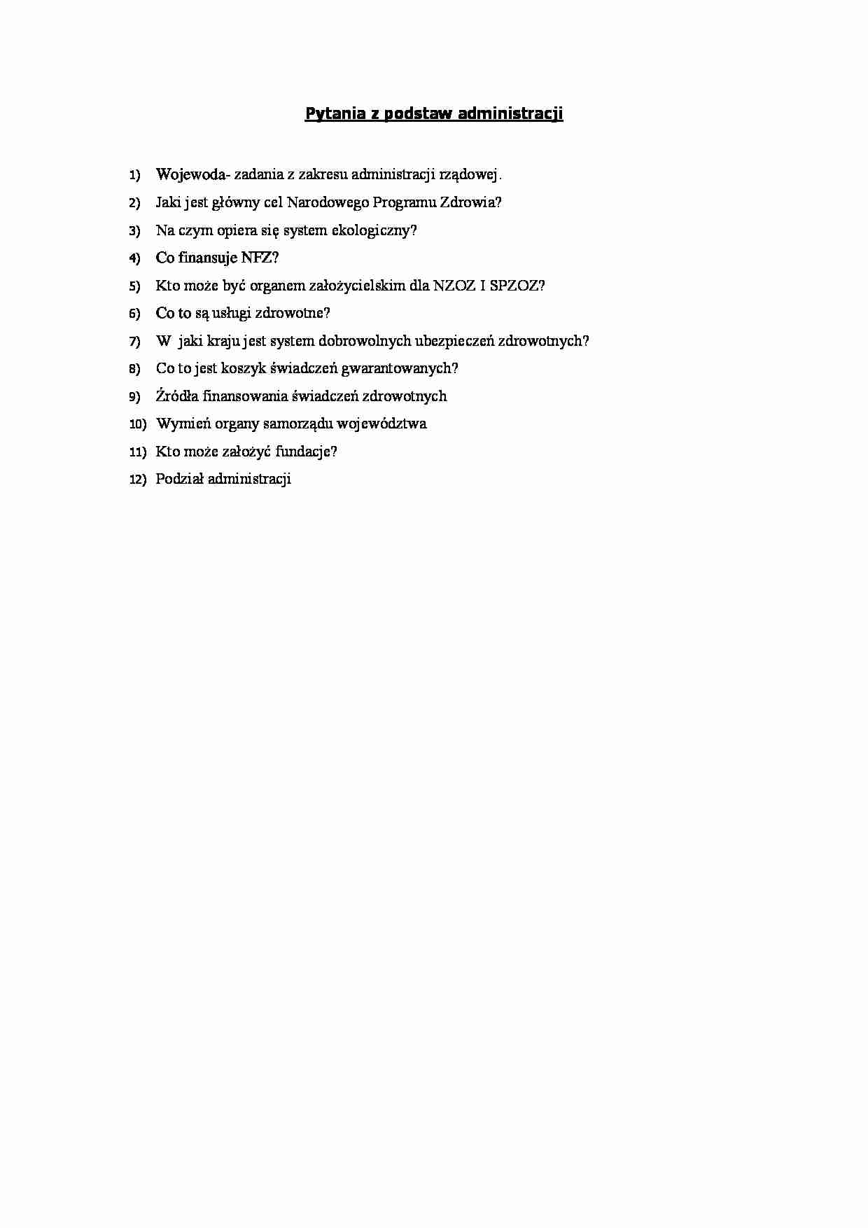 Podstawy administracji -przykładowe pytania (sem.IV) - strona 1