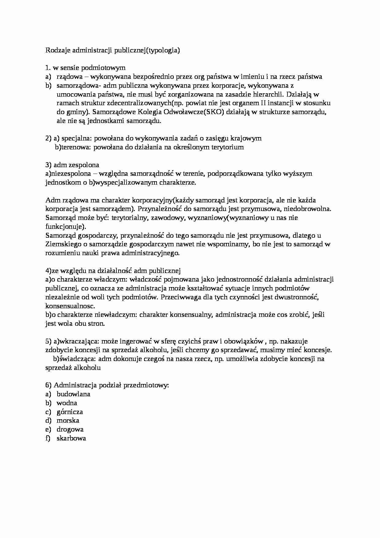 typologia administracji  publicznej (I sem) - strona 1