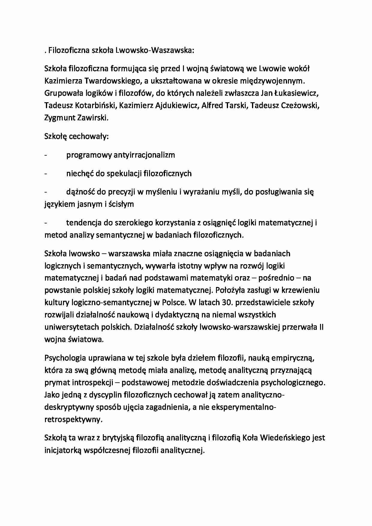 Filozoficzna Szkoła Lwowsko-Warszawska-opracowanie,  I sem  - strona 1