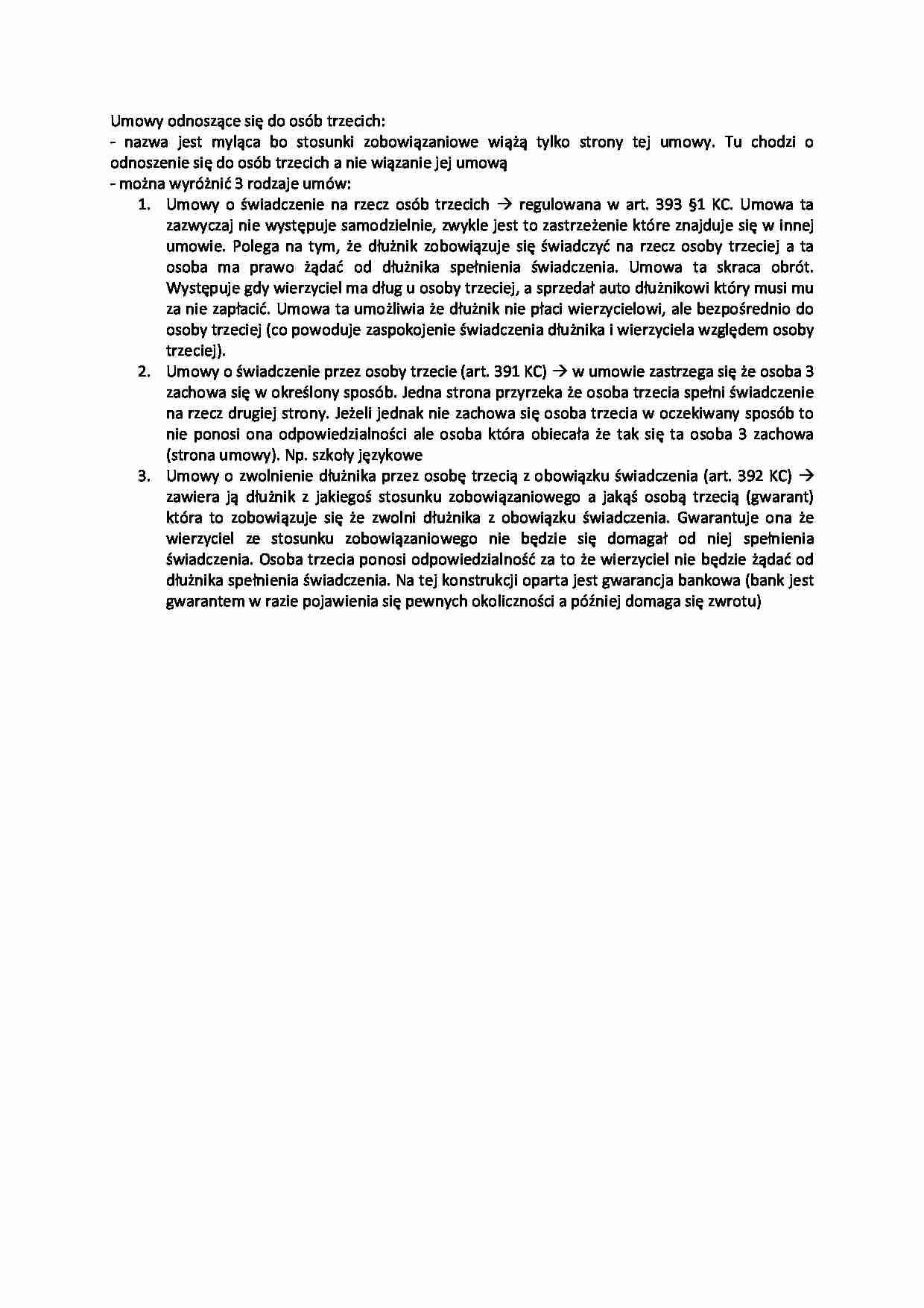 Wykład - umowy dla osób trzecich (II sem) - strona 1