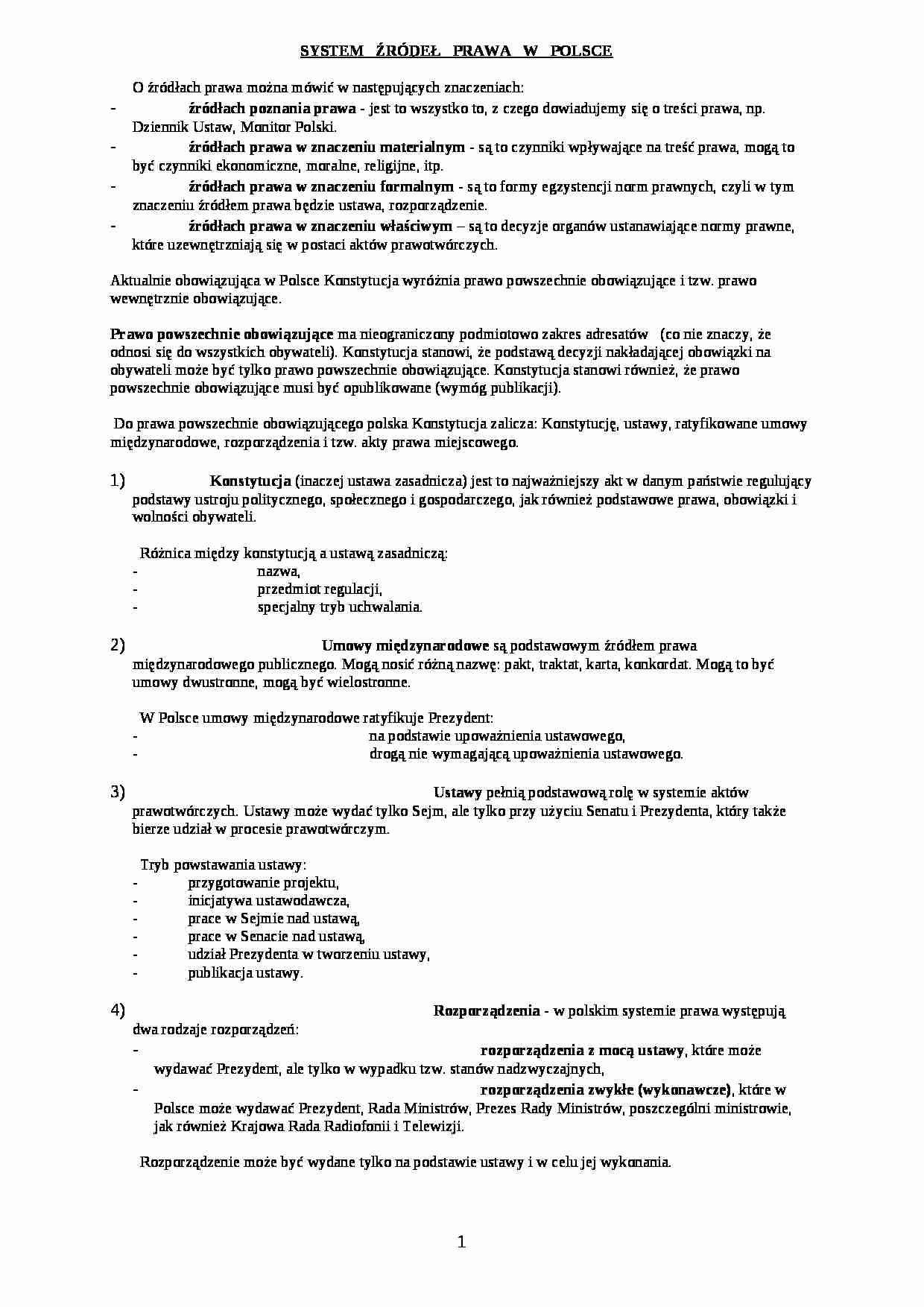 Wykład - system źródeł prawa w Polsce - strona 1