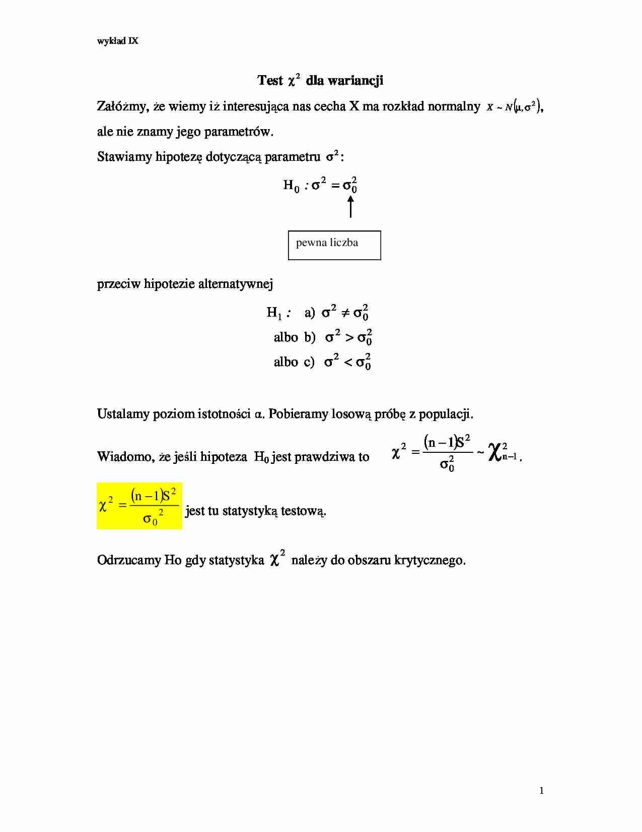 Test x2 dla wariancji (sem. IV) (7) - strona 1