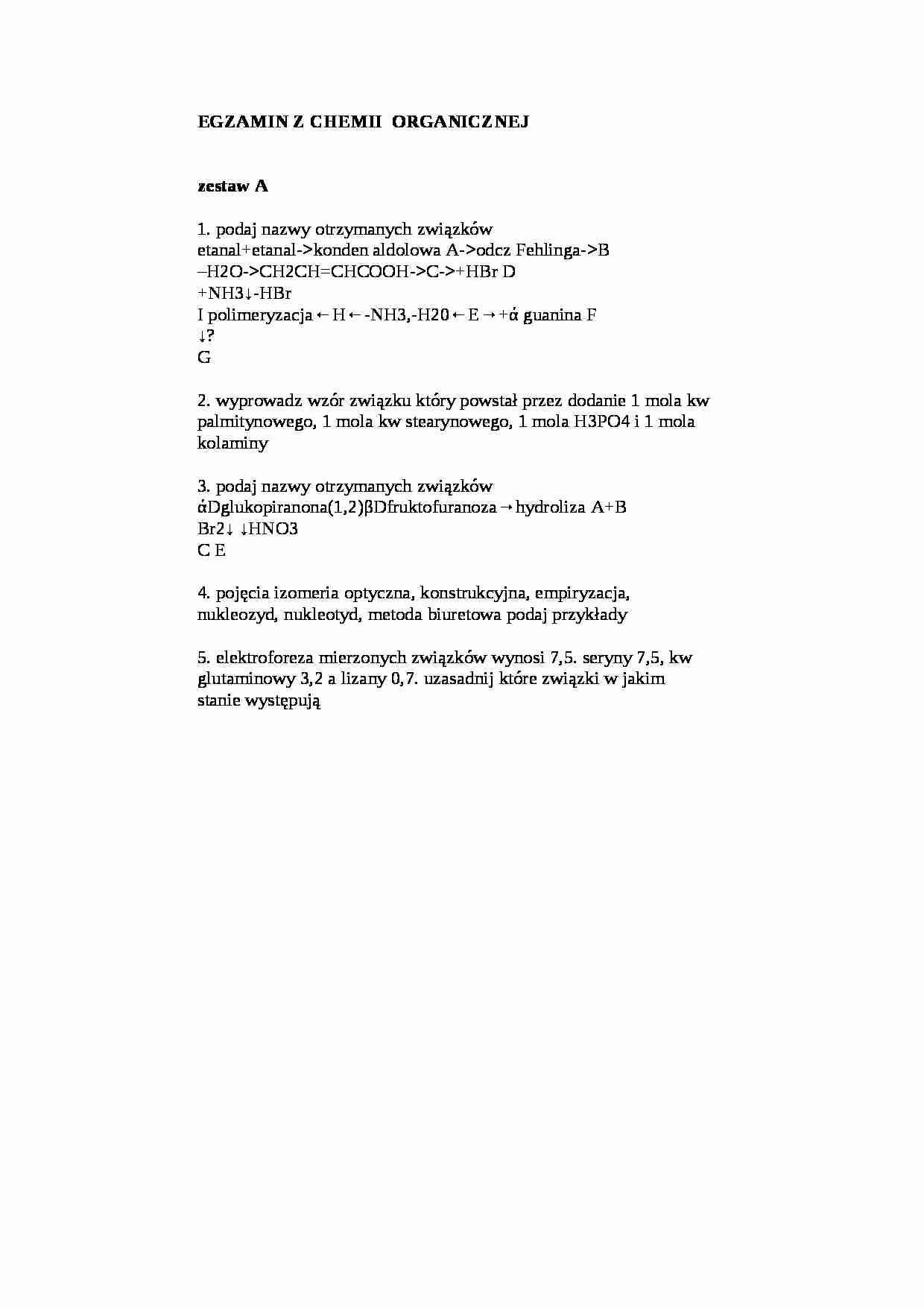 Egzamin z chemii organicznej (sem II) - strona 1