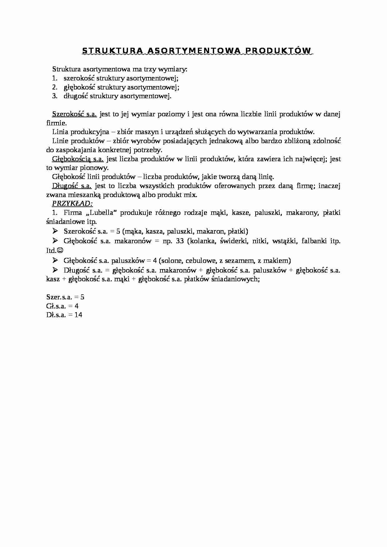 Wykład - struktura asortymentu produtków, sem IV - strona 1
