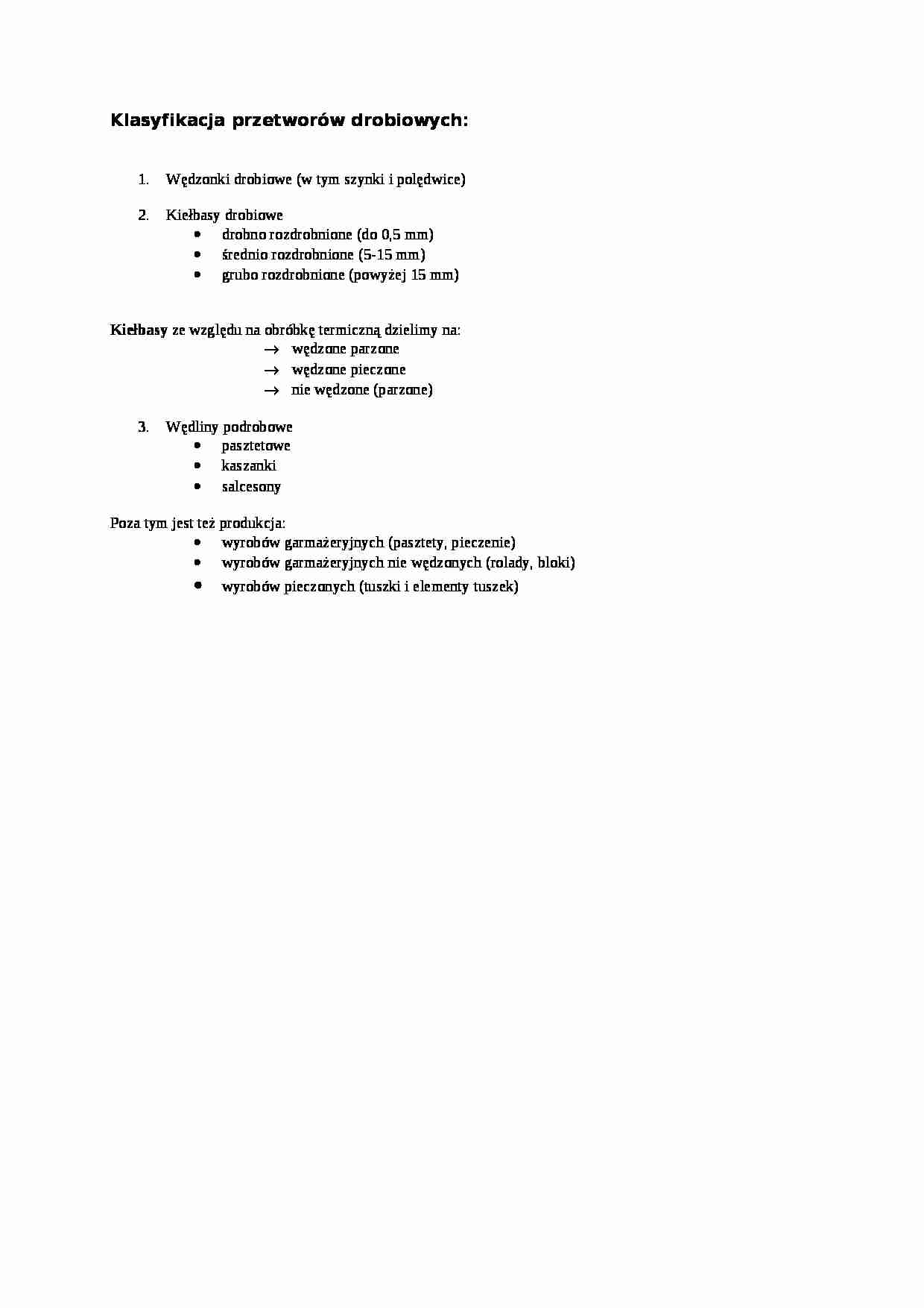 Wykład - klasyfikacja przetworów drobiowych, sem IV - strona 1
