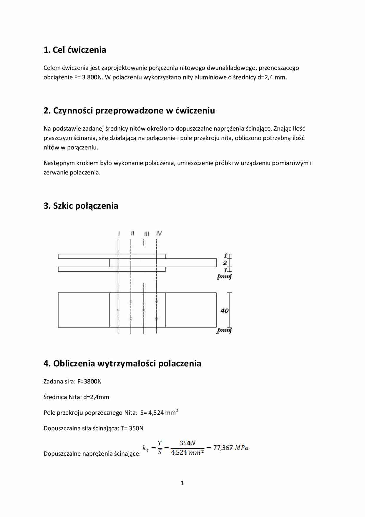 Zaprojektowanie połączenia nitowego - omówienie,sem IV - strona 1