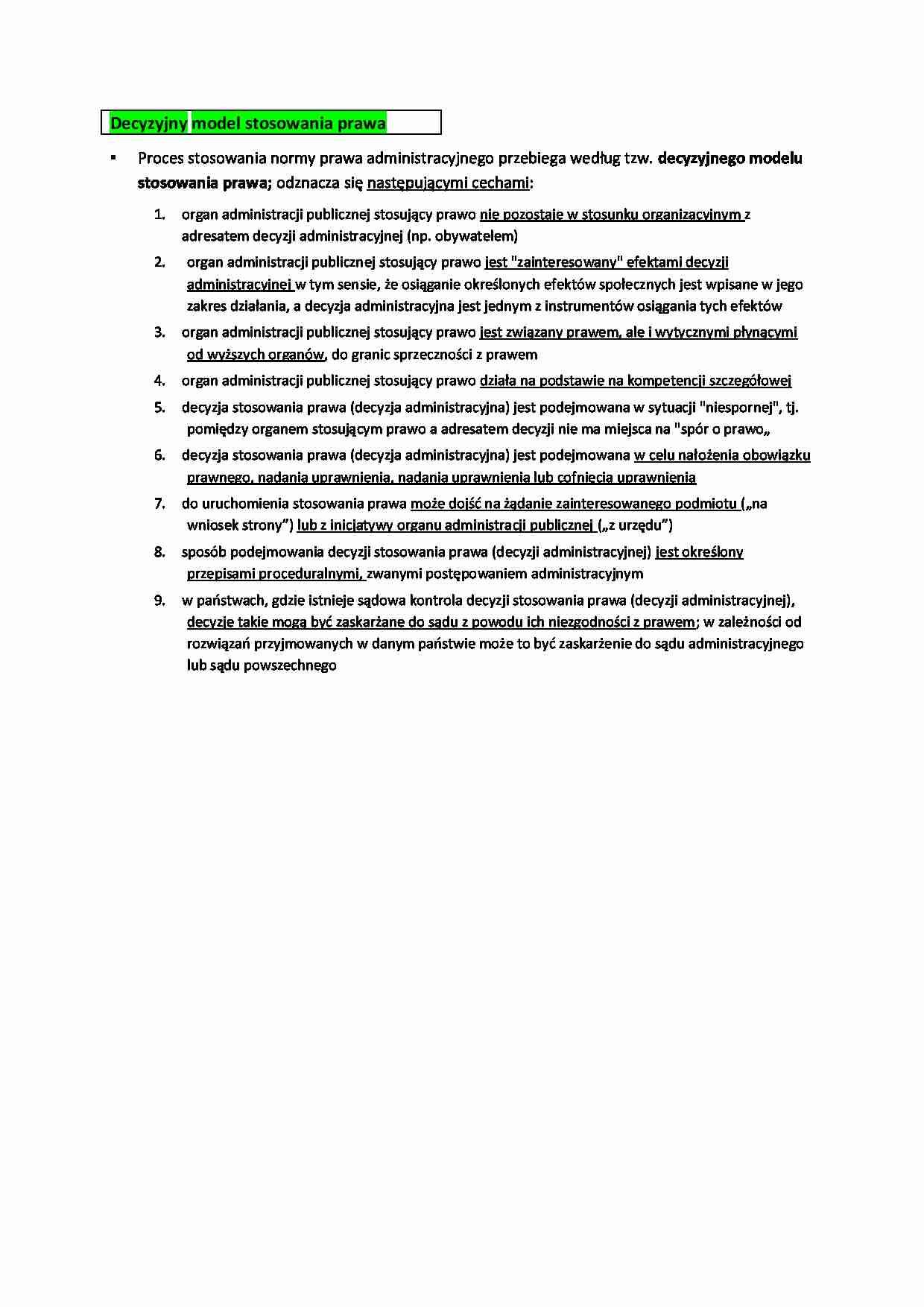 Decyzyjny model stosowania prawa - omówienie (I sem) - strona 1