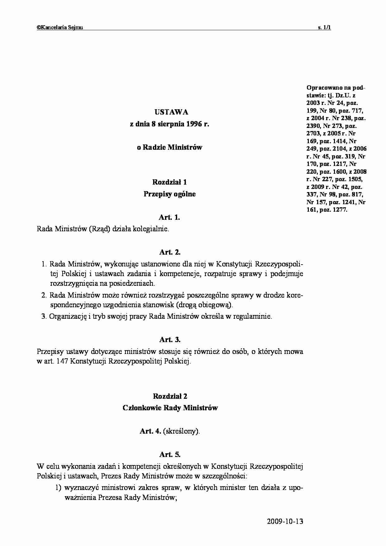 Ustawa o Radzie Ministrów - strona 1