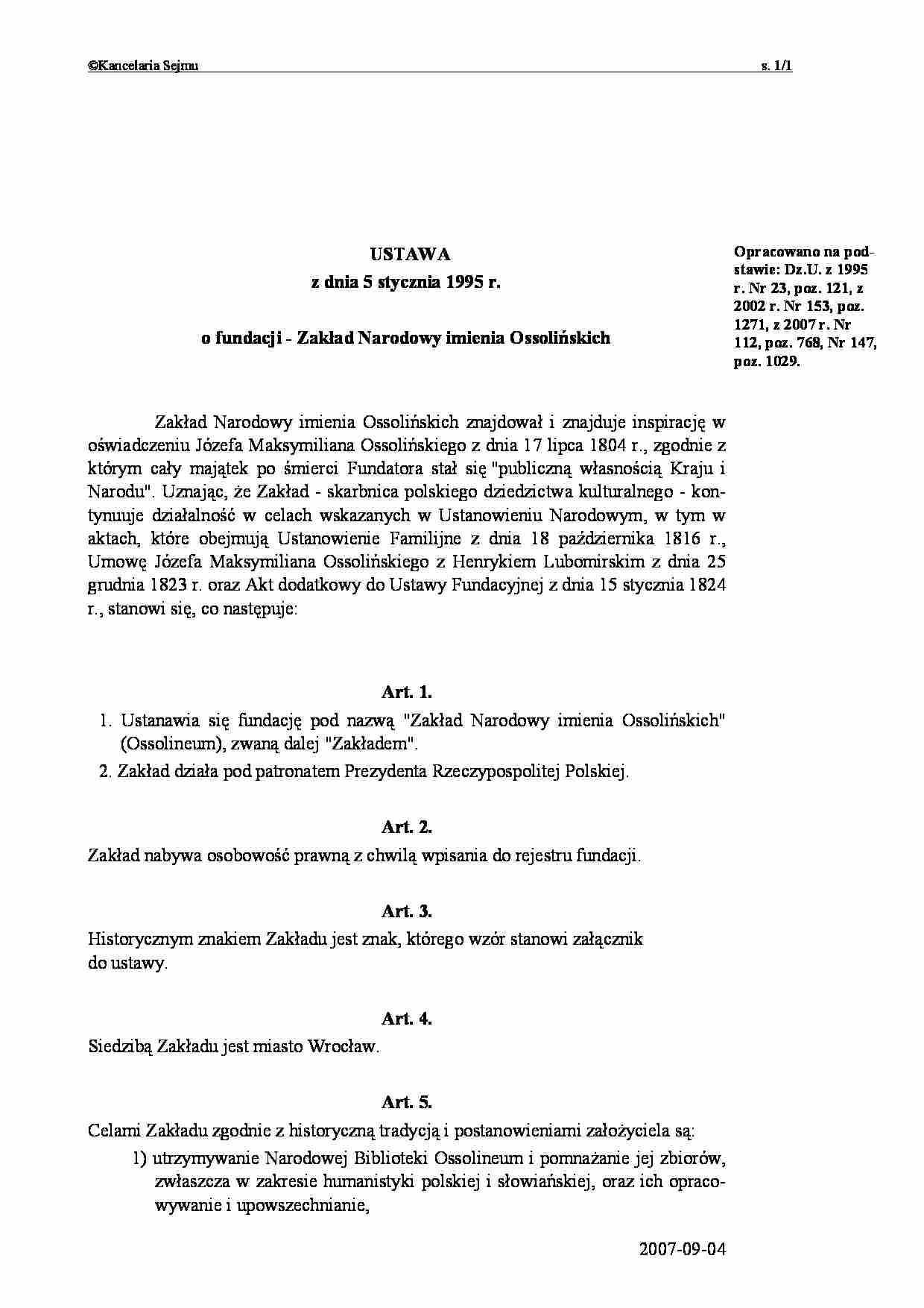 Zakład narodowy im. ossolińskich - omówienie - strona 1
