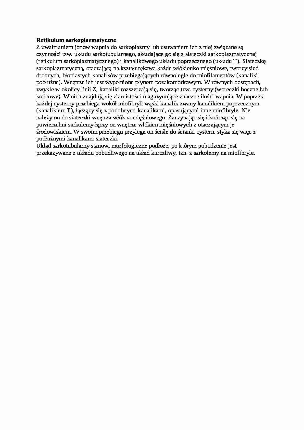Retikulum sarkoplazmatyczne - opracowanie, sem I-IV - strona 1