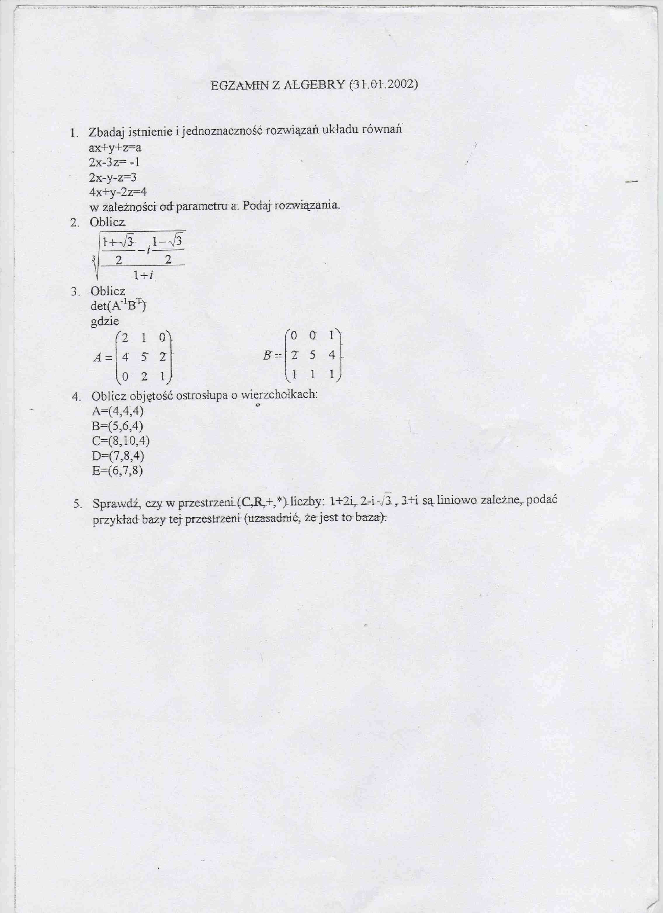 Algebra - egzaminy - strona 1