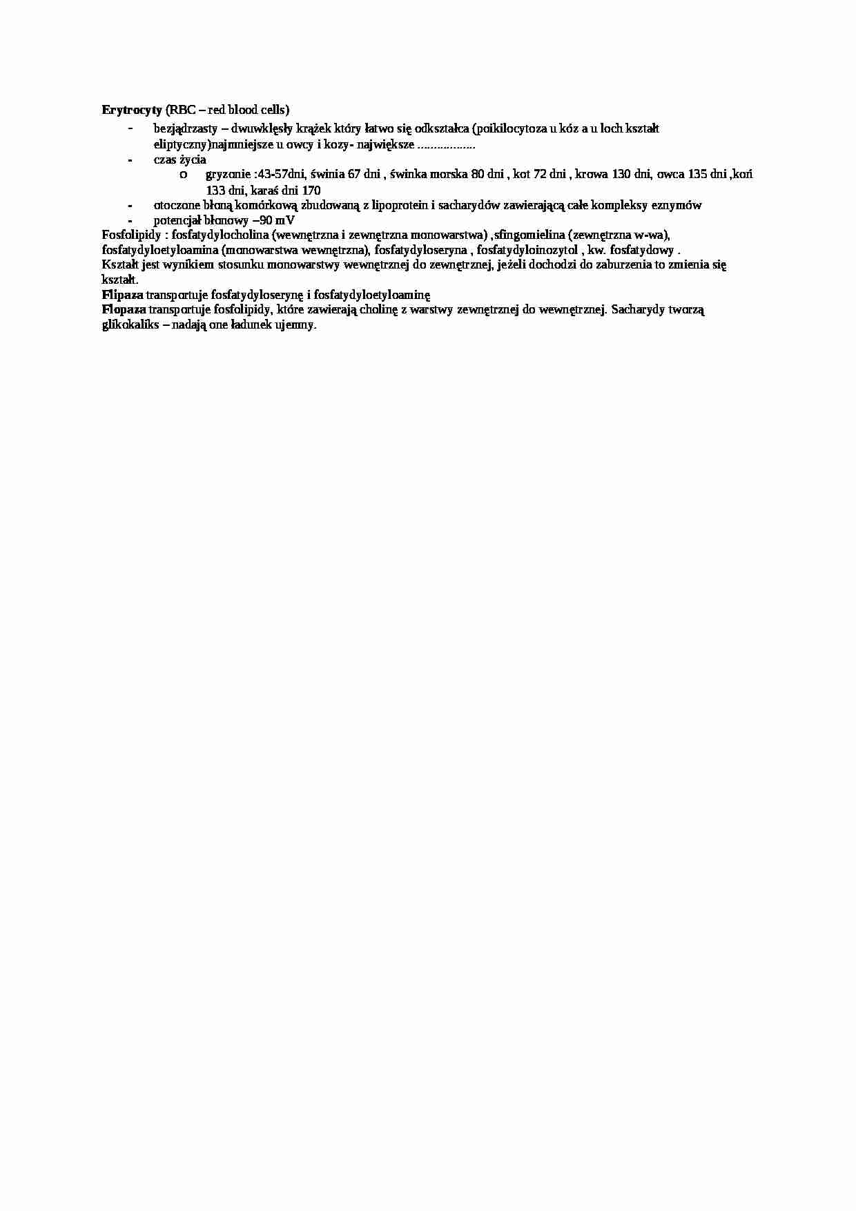 Erytrocyty - wykład, sem  IV - strona 1