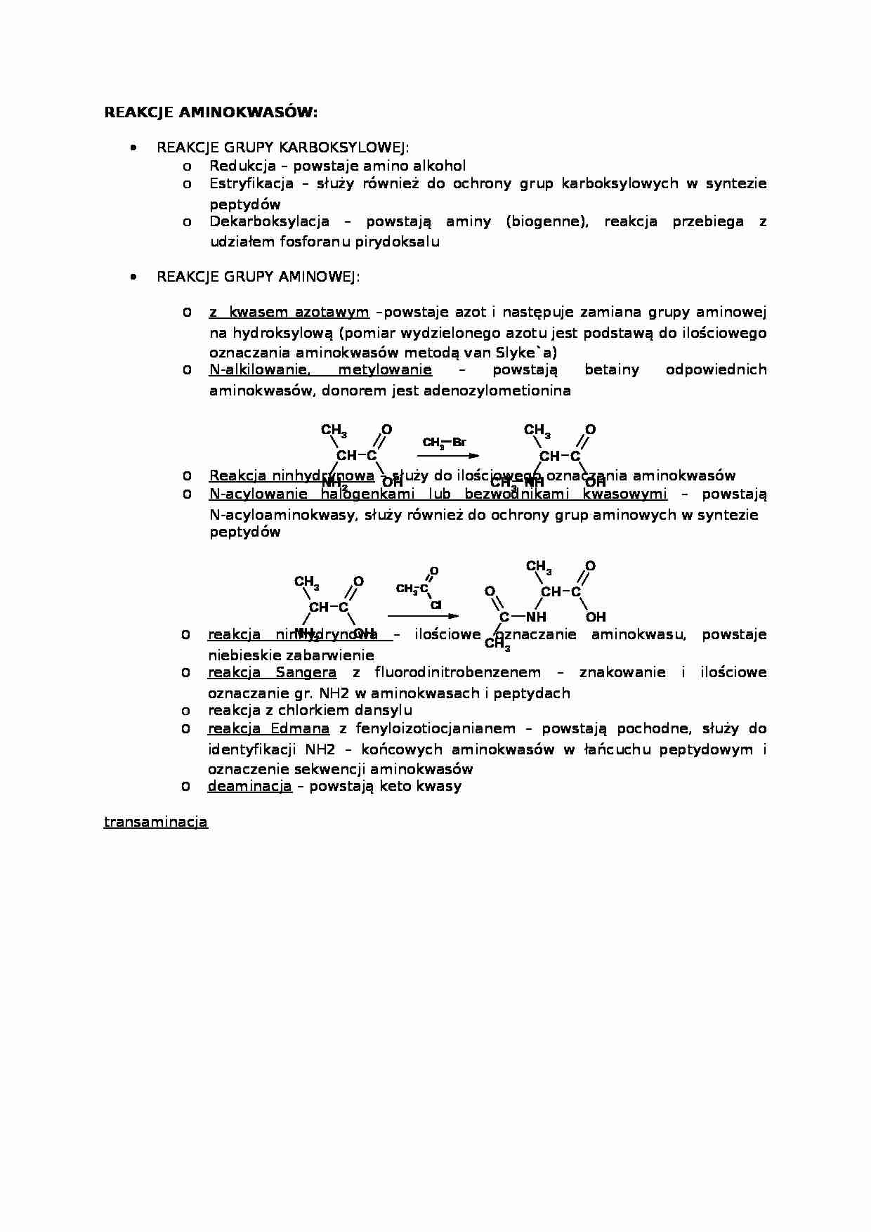 Budowa, reakcje aminokwasów - wykład - strona 1