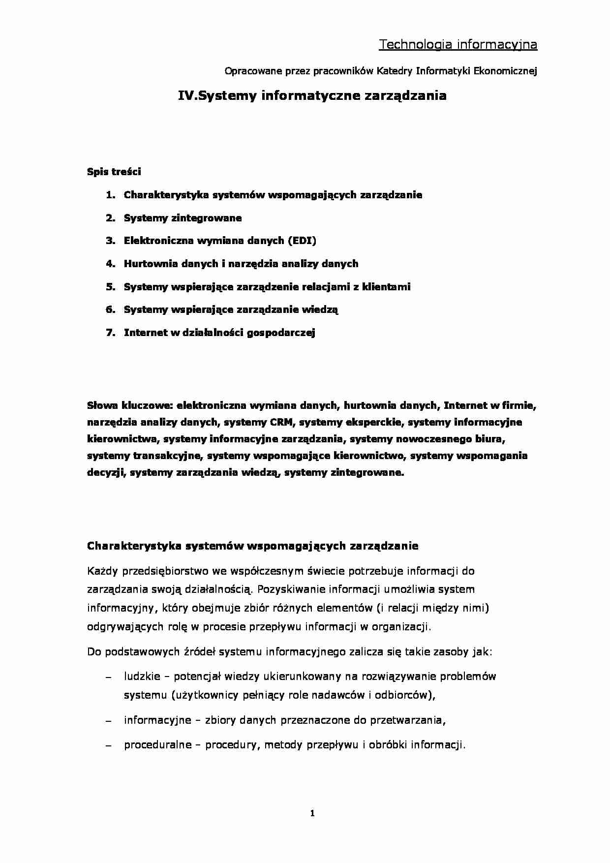  Informatyka - Systemy informatyczne Zarządzania - strona 1
