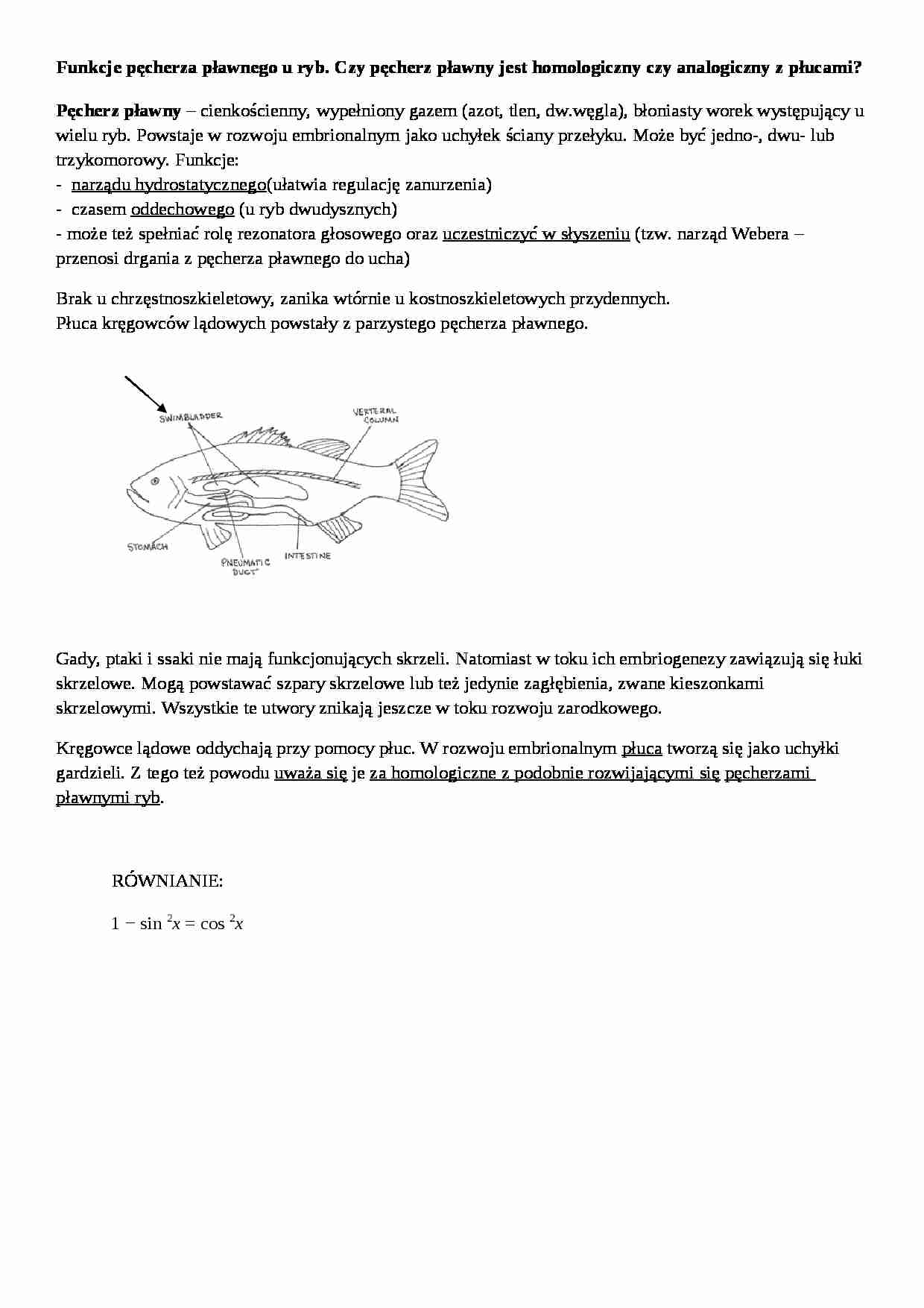 Wykład - funkcje pęcherzyka prawnego ryb - strona 1