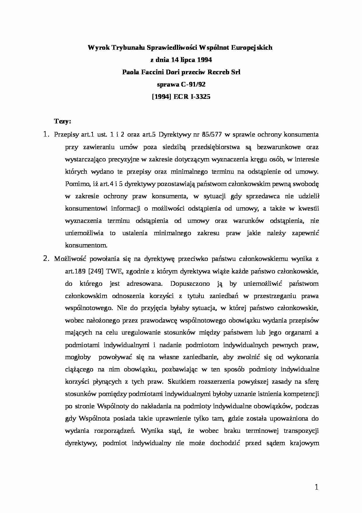 Prawo instytucjonalne Unii Europejskiej - Faccini Dori - strona 1