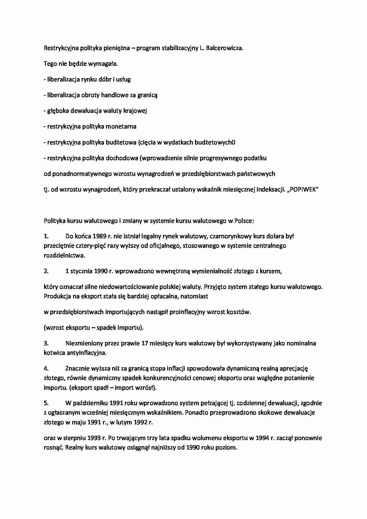 Wykład - program stabilizacyjny L. Balcerowicza - strona 1
