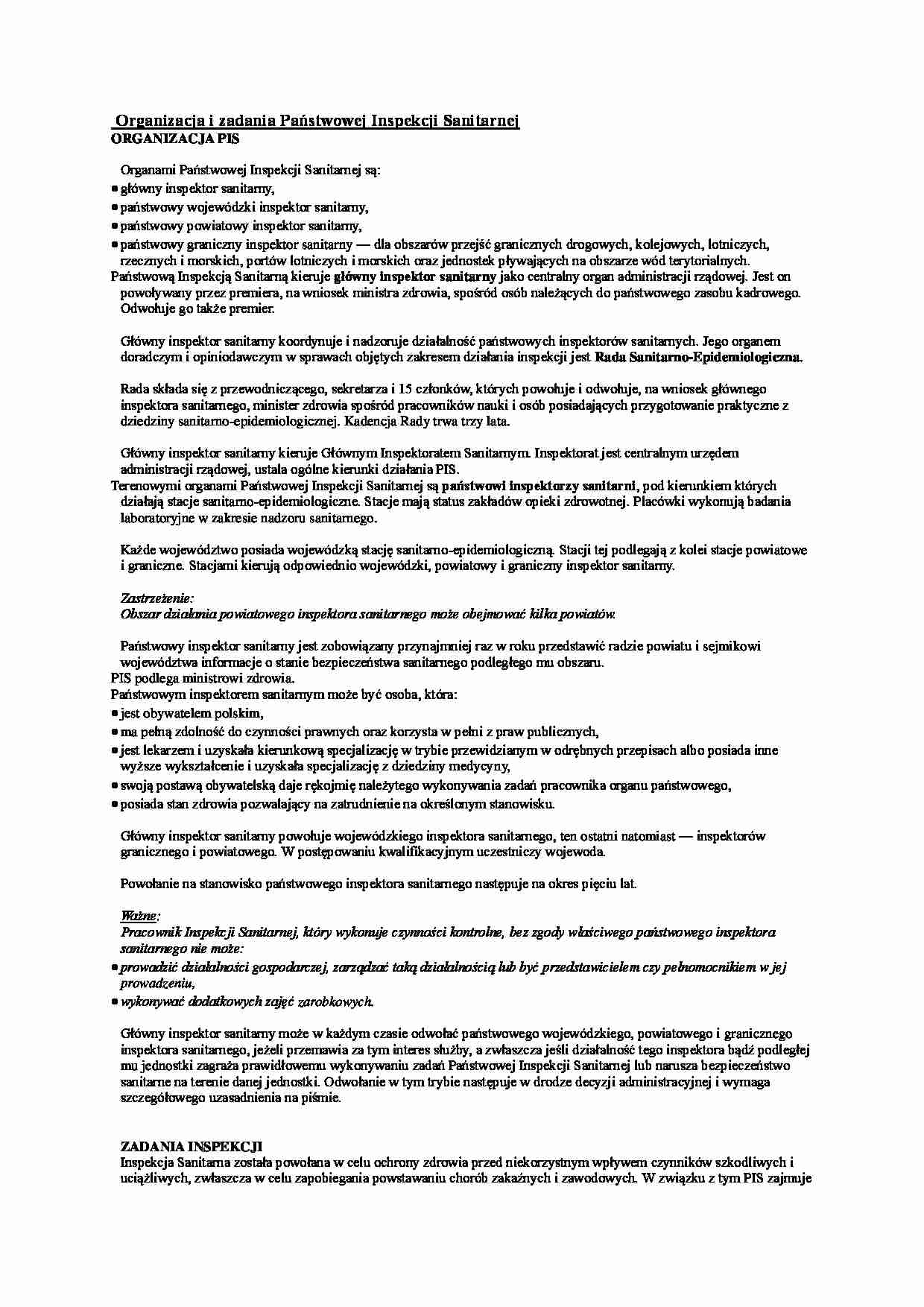 Organizacja i zadania PIS  - omówienie (sem.II) - strona 1