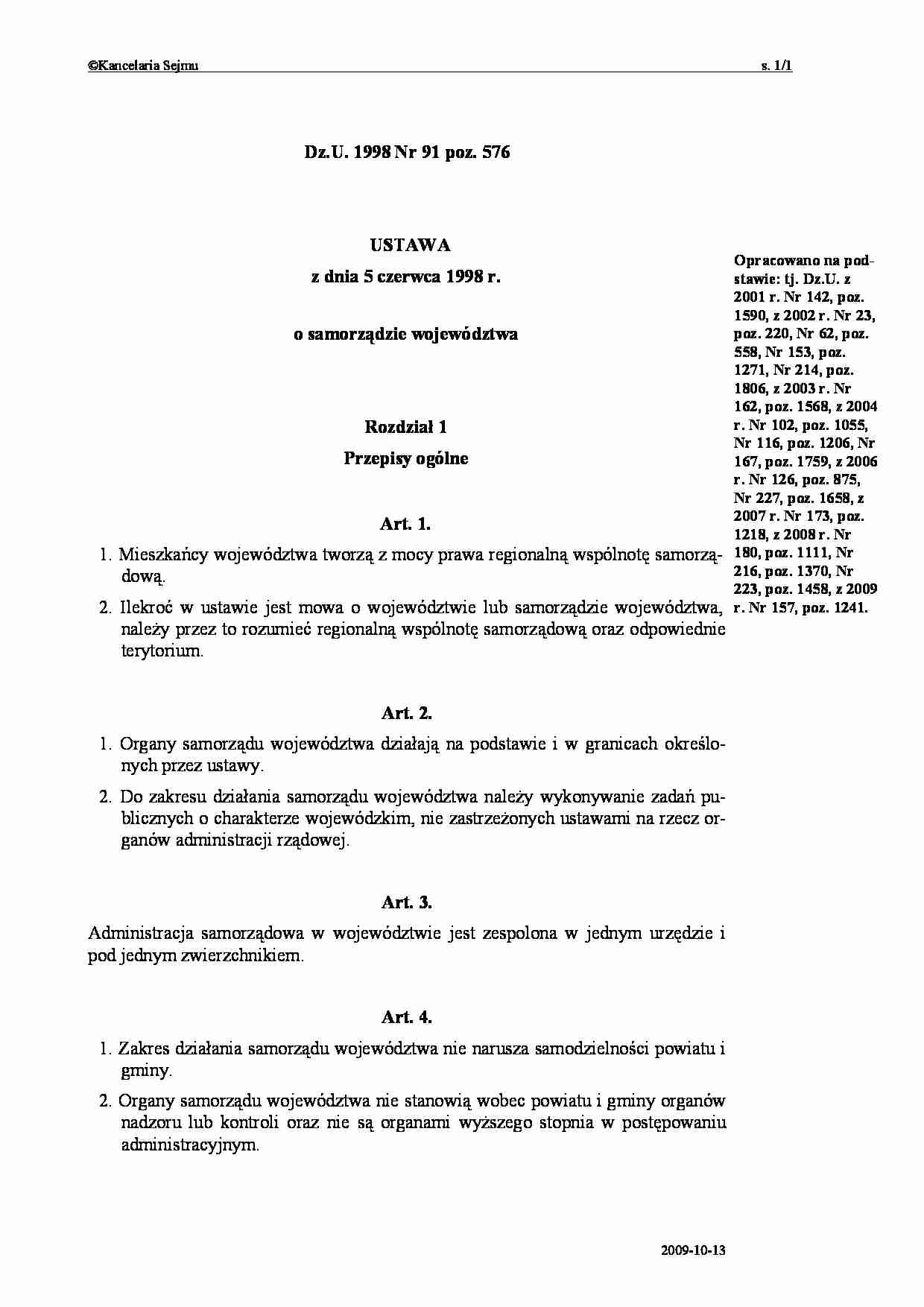 Prawo - ustawa o samorządzie województwa - strona 1