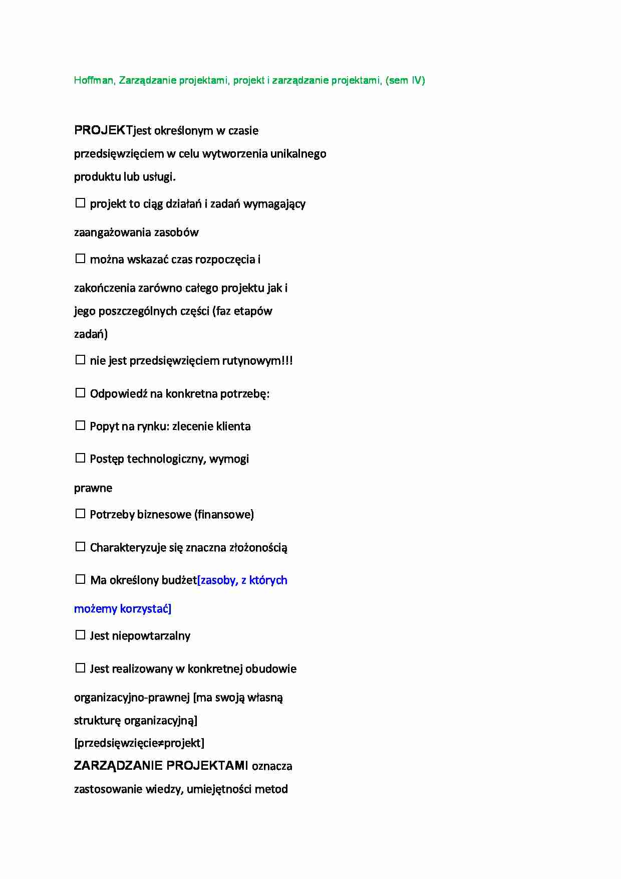 Projekt i zarządzanie projektami, (sem IV) - strona 1