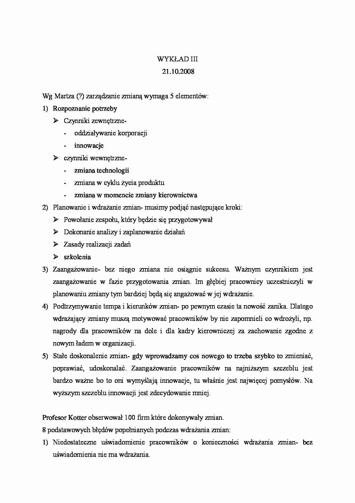 Zarządzanie przedsiębiorstwem - wykład 3 (Sem. V) - strona 1