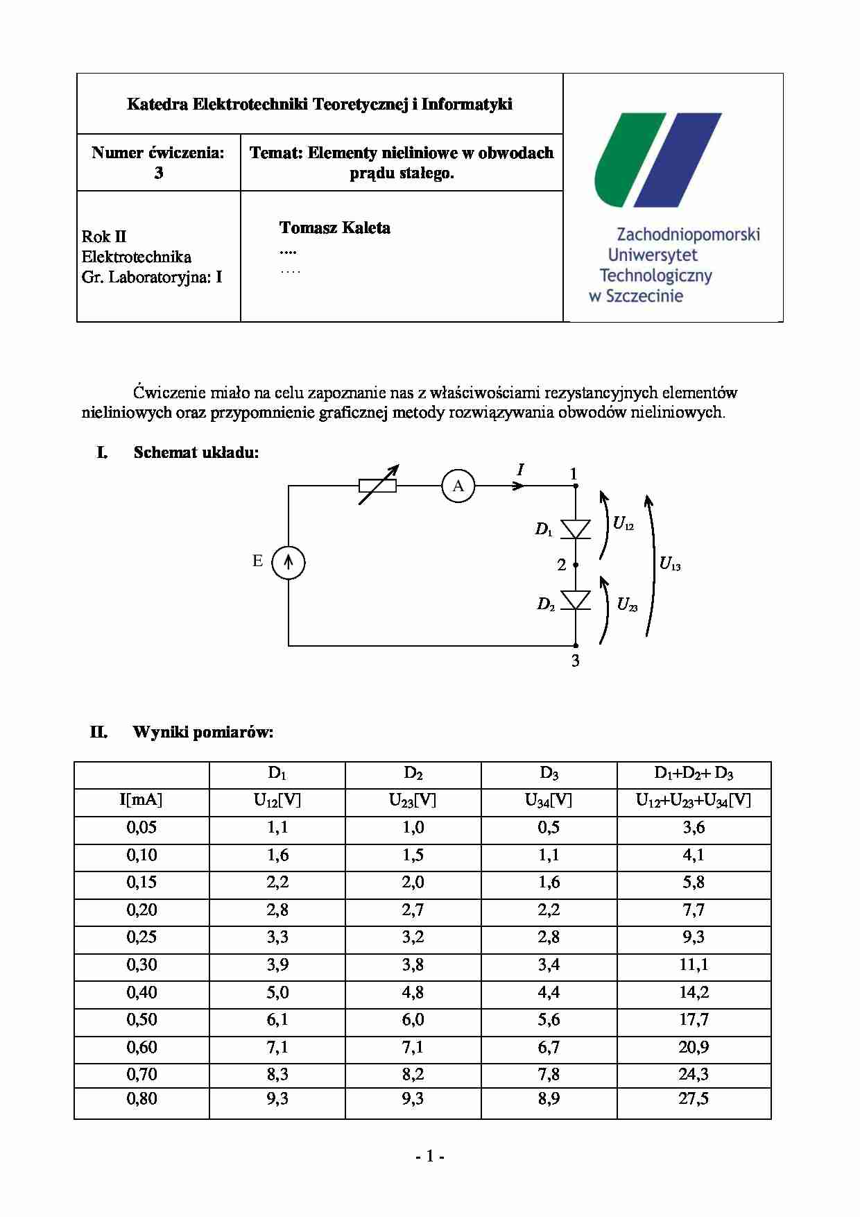 Elektrotechnika - sprawozdanie nr 3 - strona 1