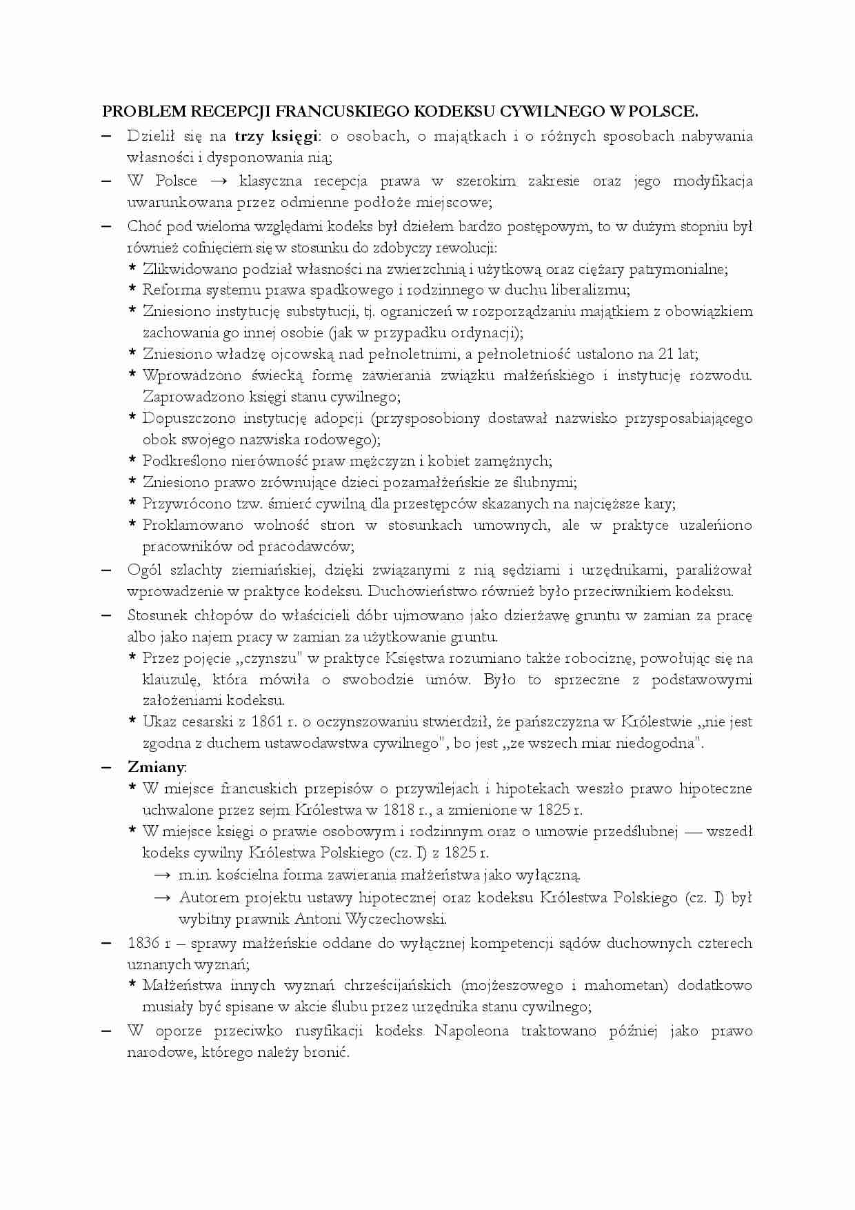 Problem recepcji francuskiego kodeksu cywilnego w Polsce - wykład - strona 1