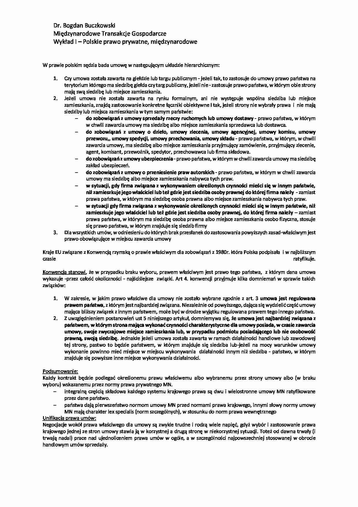 Polskie prawo prywatne, międzynarodowe - wykład - strona 1