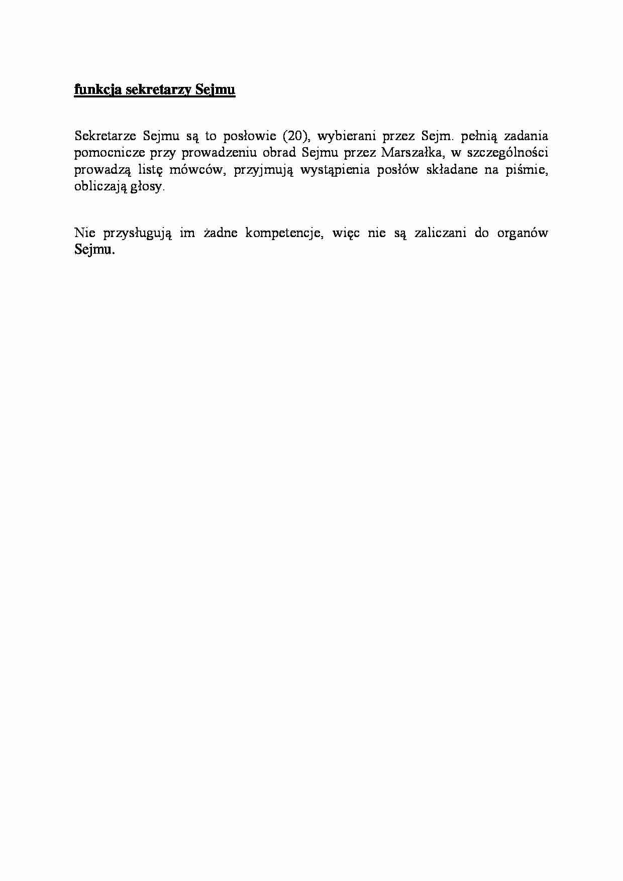 Funkcja sekretarzy Sejmu-opracowanie - strona 1