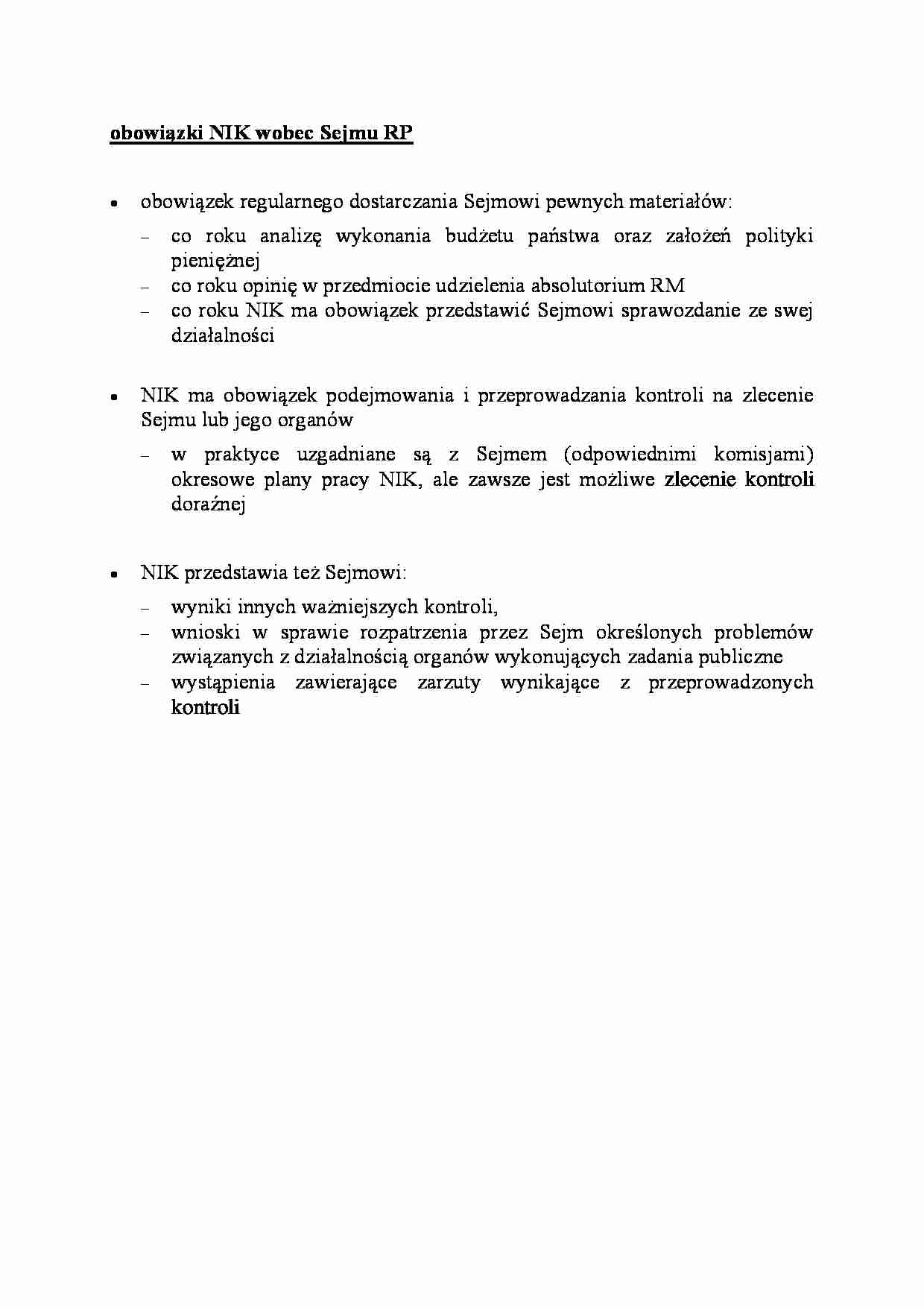 obowiązki NIK wobec Sejmu RP - strona 1