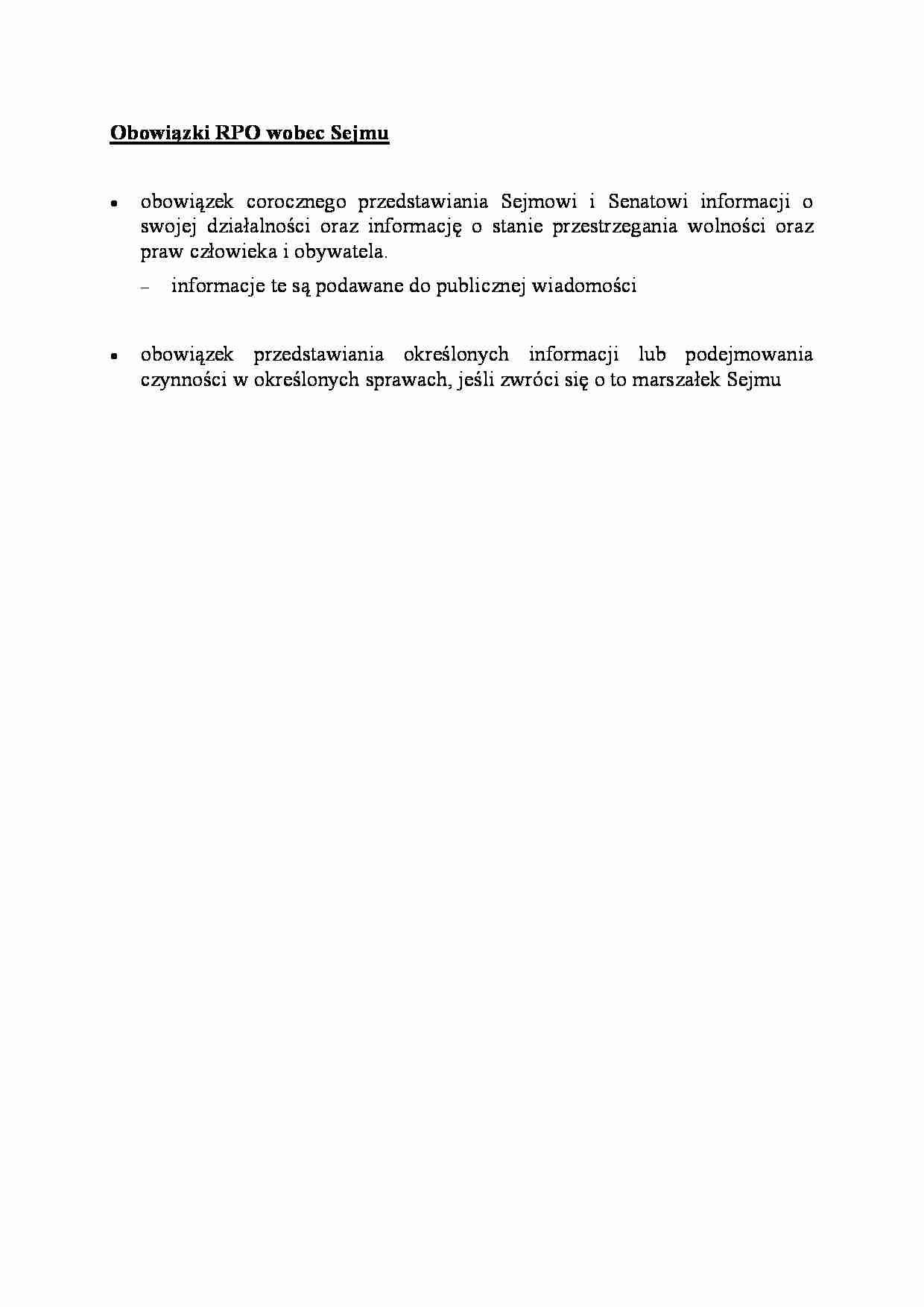 Obowiązki RPO wobec Sejmu - omówienie - strona 1
