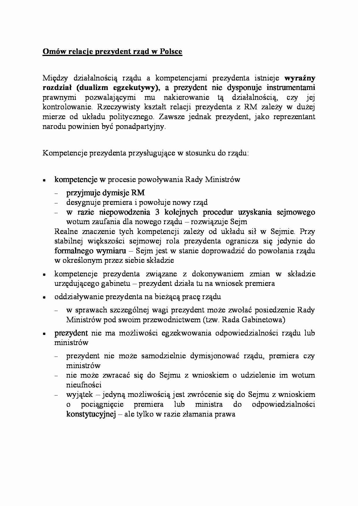 Omów relacje prezydent rząd w Polsce - strona 1