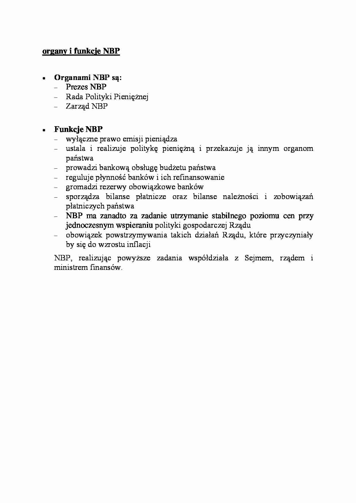 organy i funkcje Narodowego Banku Polskiego - omówienie - strona 1