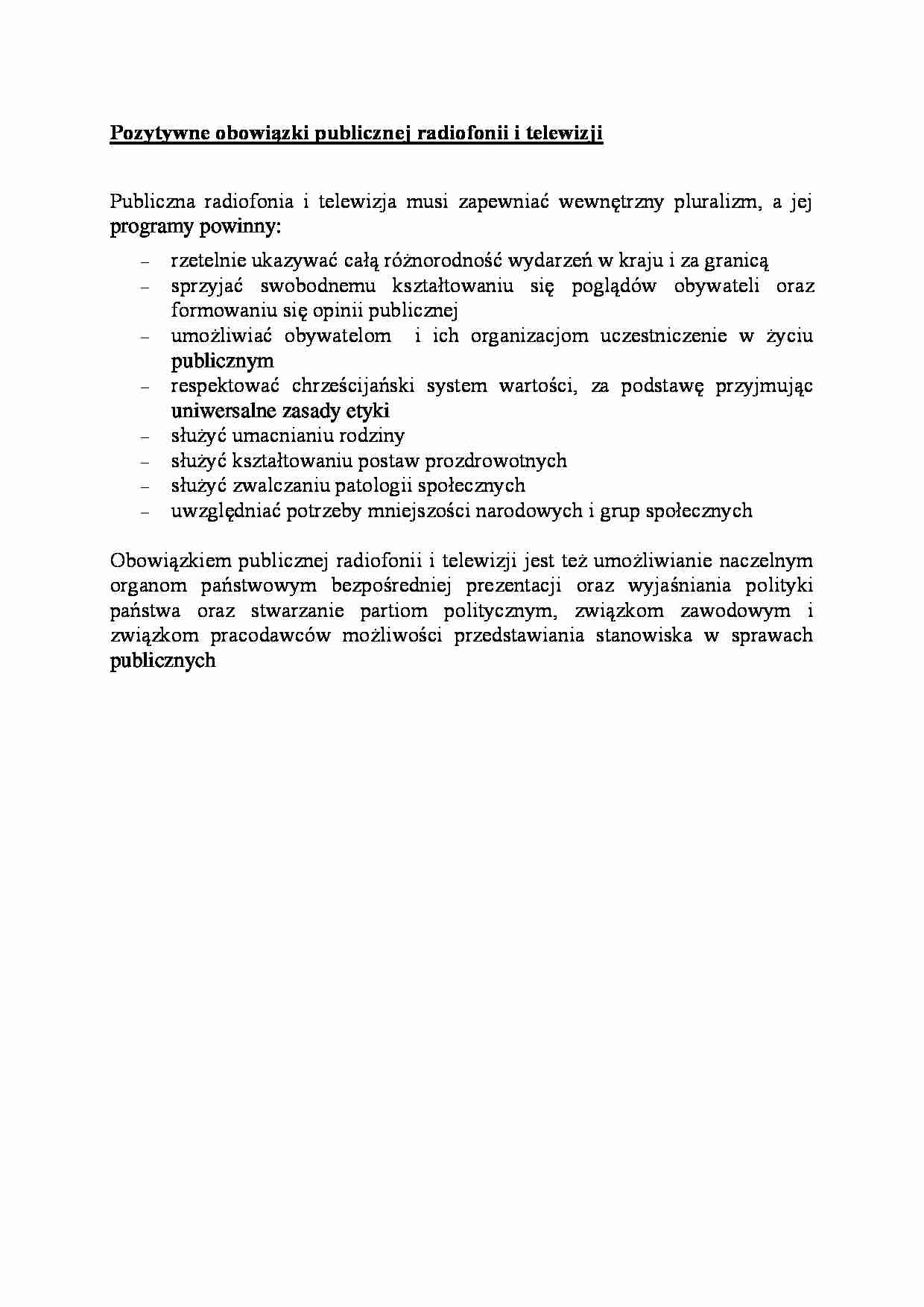 Pozytywne obowiązki publicznej radiofonii i telewizji - omówienie - strona 1