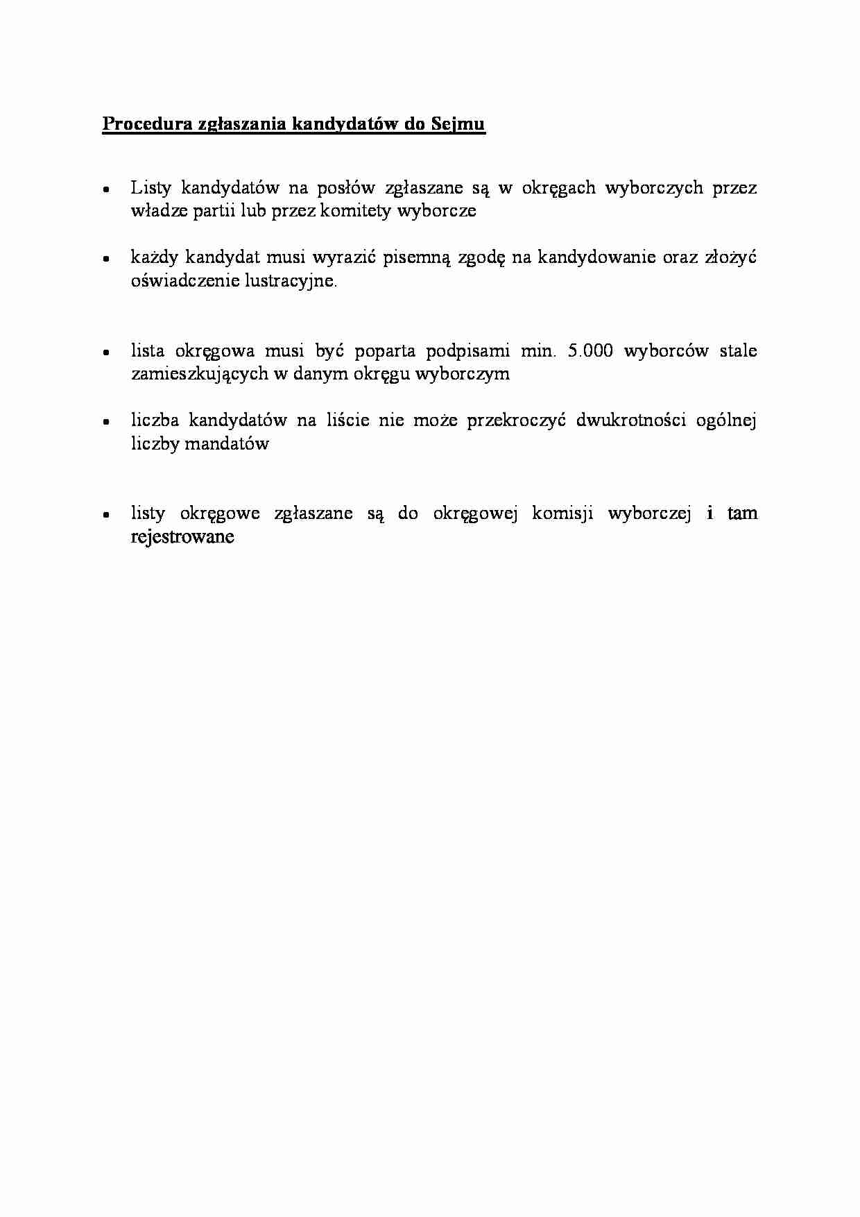 Procedura zgłaszania kandydatów do Sejmu - omówienie - strona 1