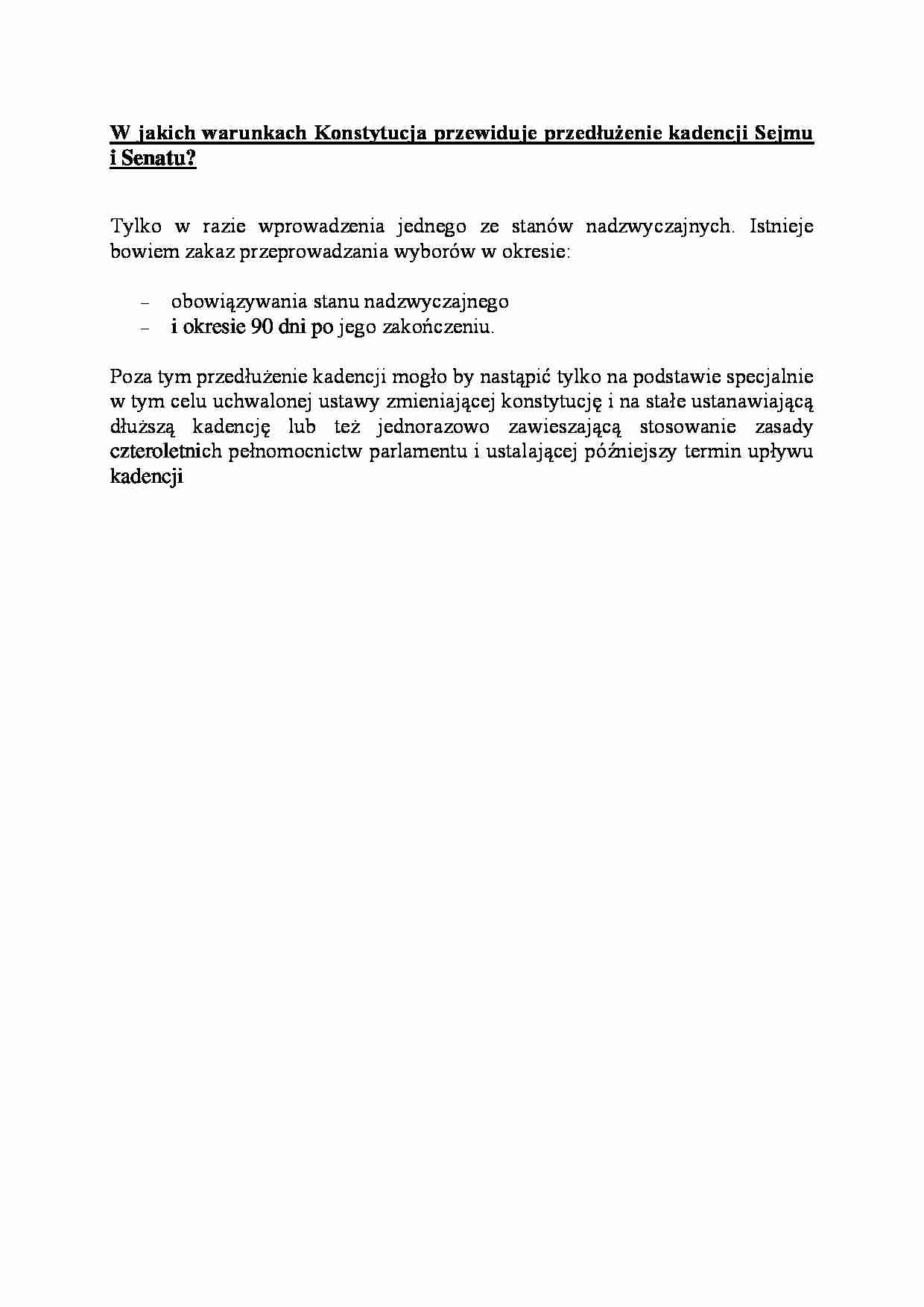 przedłużenie kadencji Sejmu i Senatu - omówienie - strona 1