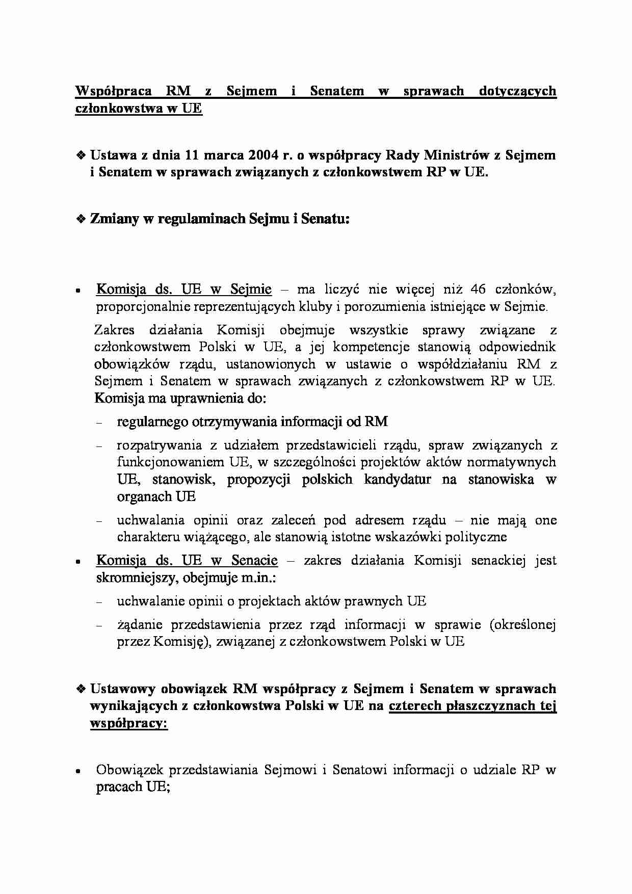 Współpraca RM z Sejmem i Senatem - omówienie - strona 1