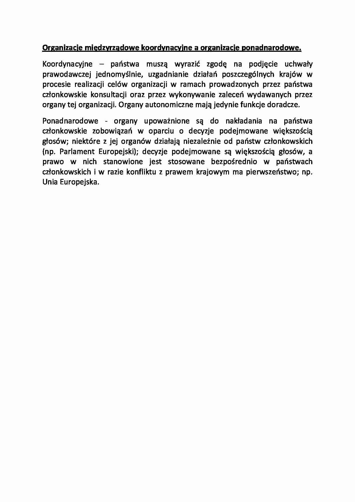 Organizacje międzyrządowe koordynacyjne a organizacje ponadnarodowe-opracowanie - strona 1