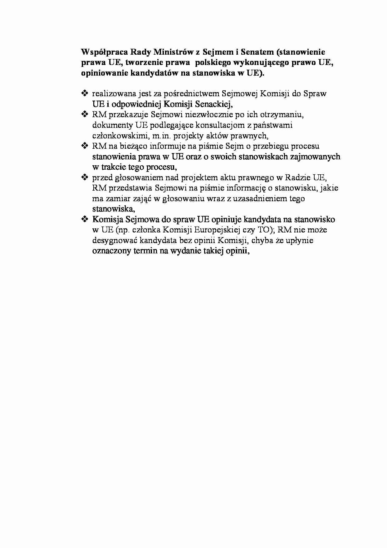 Współpraca Rady Ministrów z Sejmem i Senatem  - omówienie - strona 1